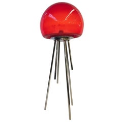 Rare Chrome and Red Opaline Glass Floor Lamp, 1970s