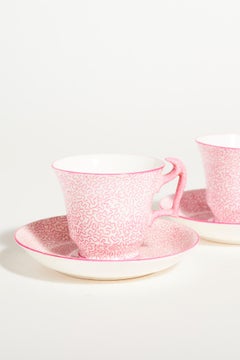 Rare Crown Staffordshire Pink Squiggle Demitasse Set of Six