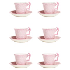 Antique Rare Crown Staffordshire Pink Squiggle Demitasse Set of Six