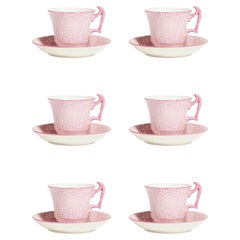 Rare Crown Staffordshire Pink Squiggle Demitasse Set of Six