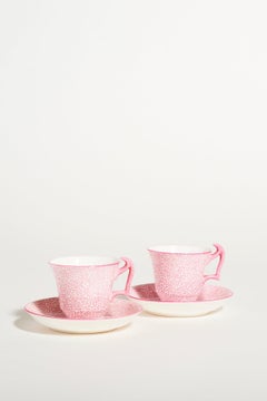 Rare Crown Staffordshire Pink Squiggle Demitasse Set of Two