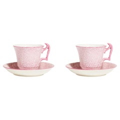 Rare Crown Staffordshire Pink Squiggle Demitasse Set of Two