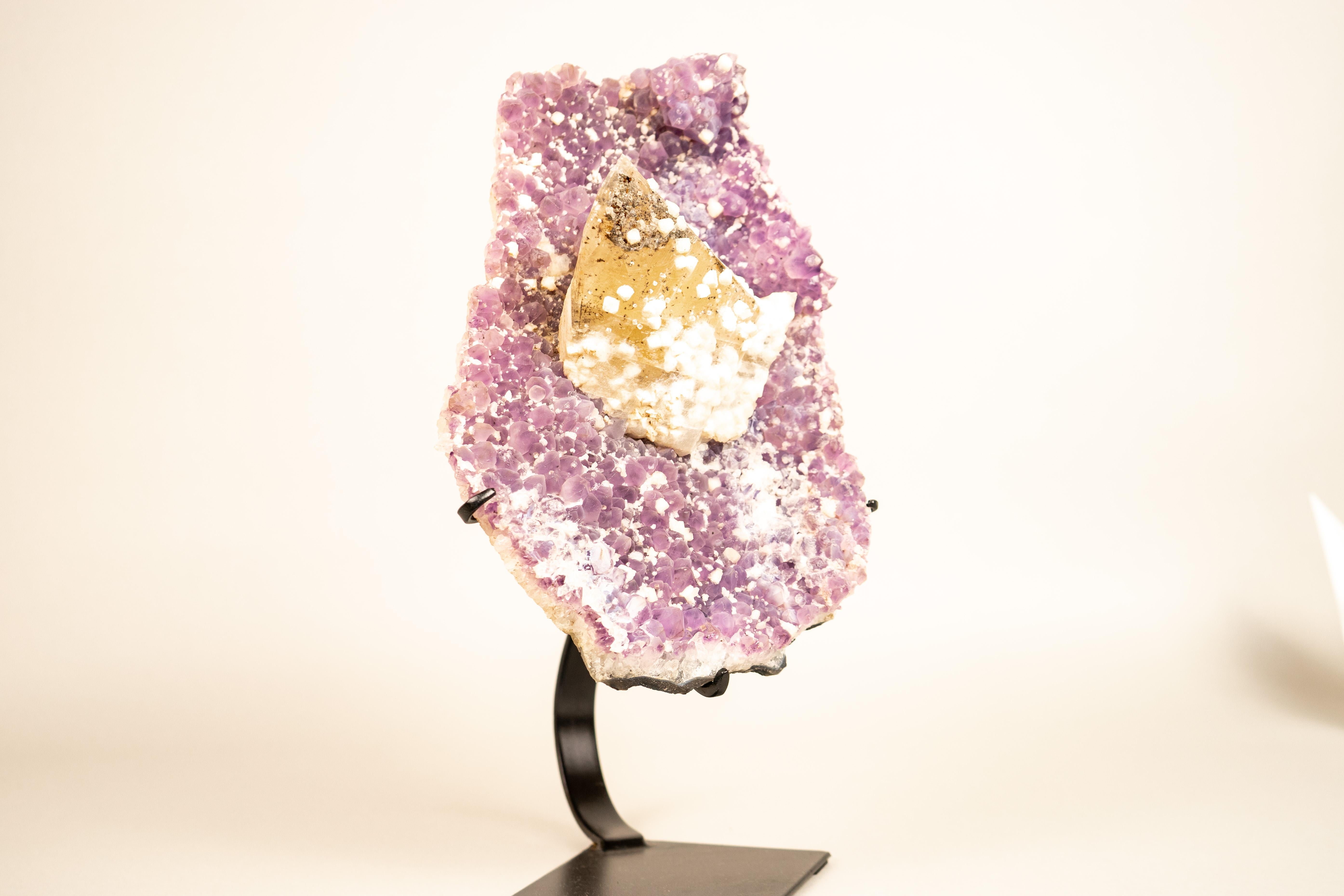 Rare Crystal Calcite on Lavender Amethyst Cluster For Sale 5