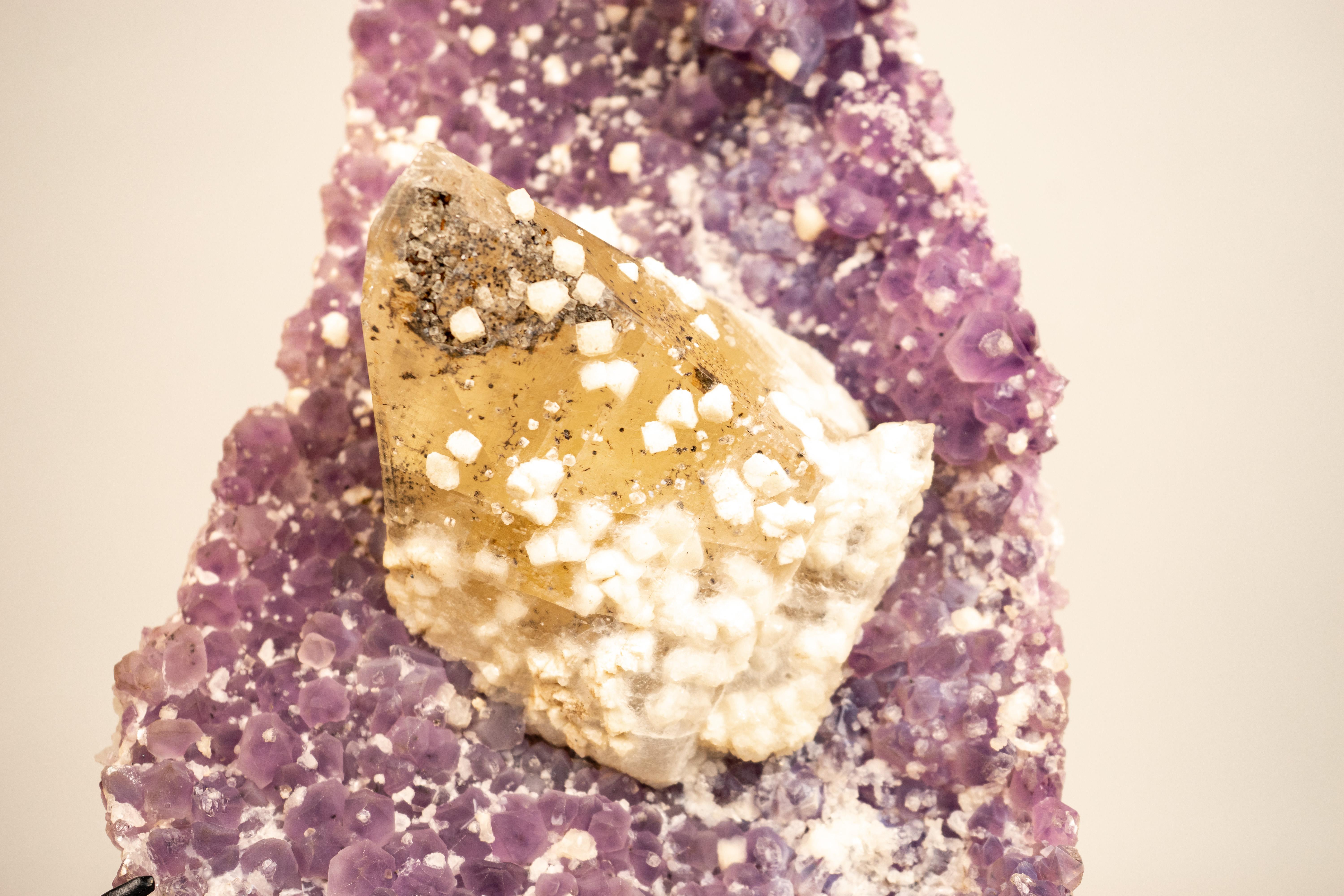 Lavender Amethyst Cluster with Rare, Intact Honey Calcite

▫️ Description

This small, gorgeous Amethyst cluster features a deep lavender hue and a rare Honey Calcite formation growing alongside the Amethyst points. It’s an exceptional addition to