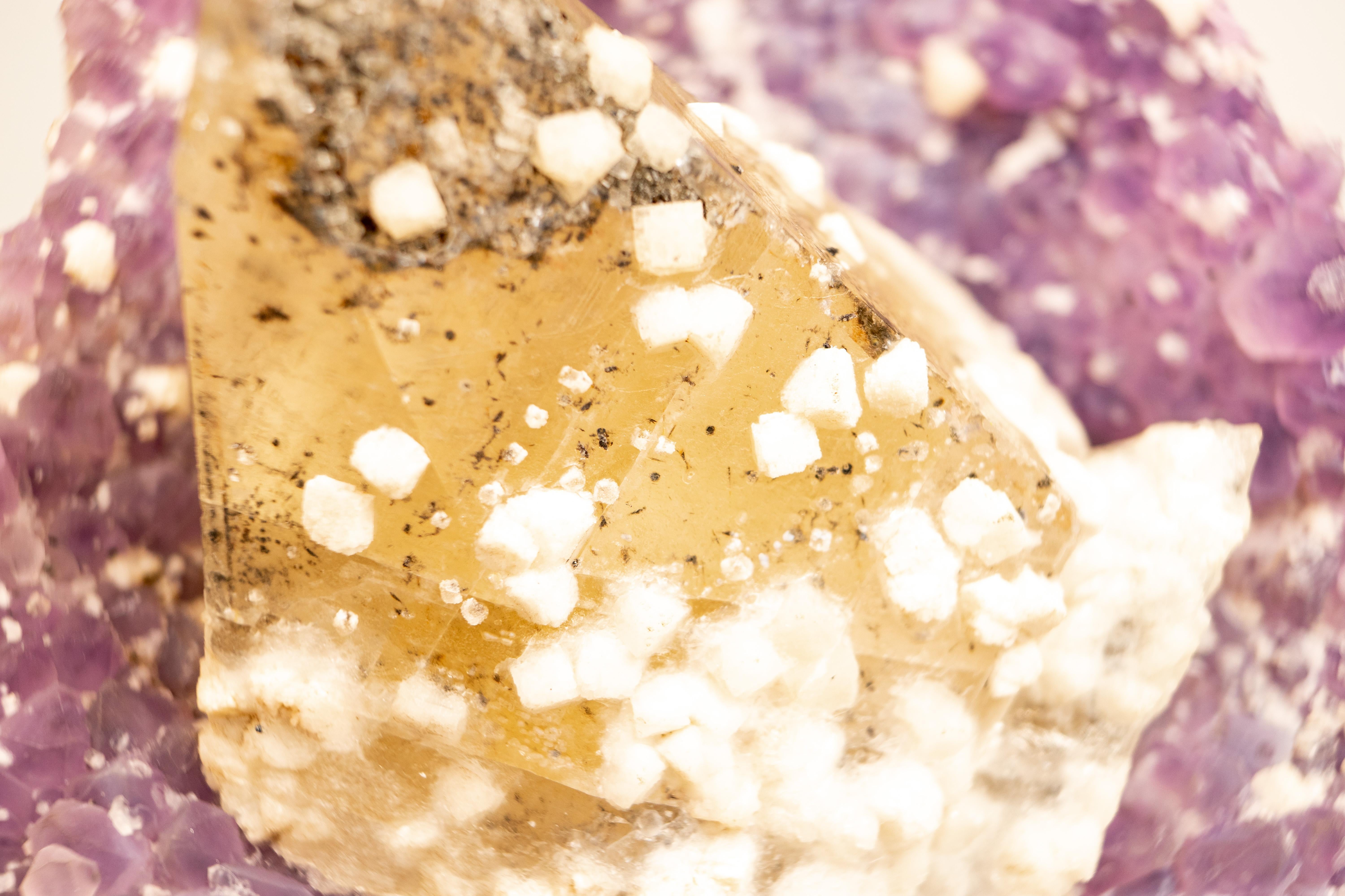Brazilian Rare Crystal Calcite on Lavender Amethyst Cluster For Sale