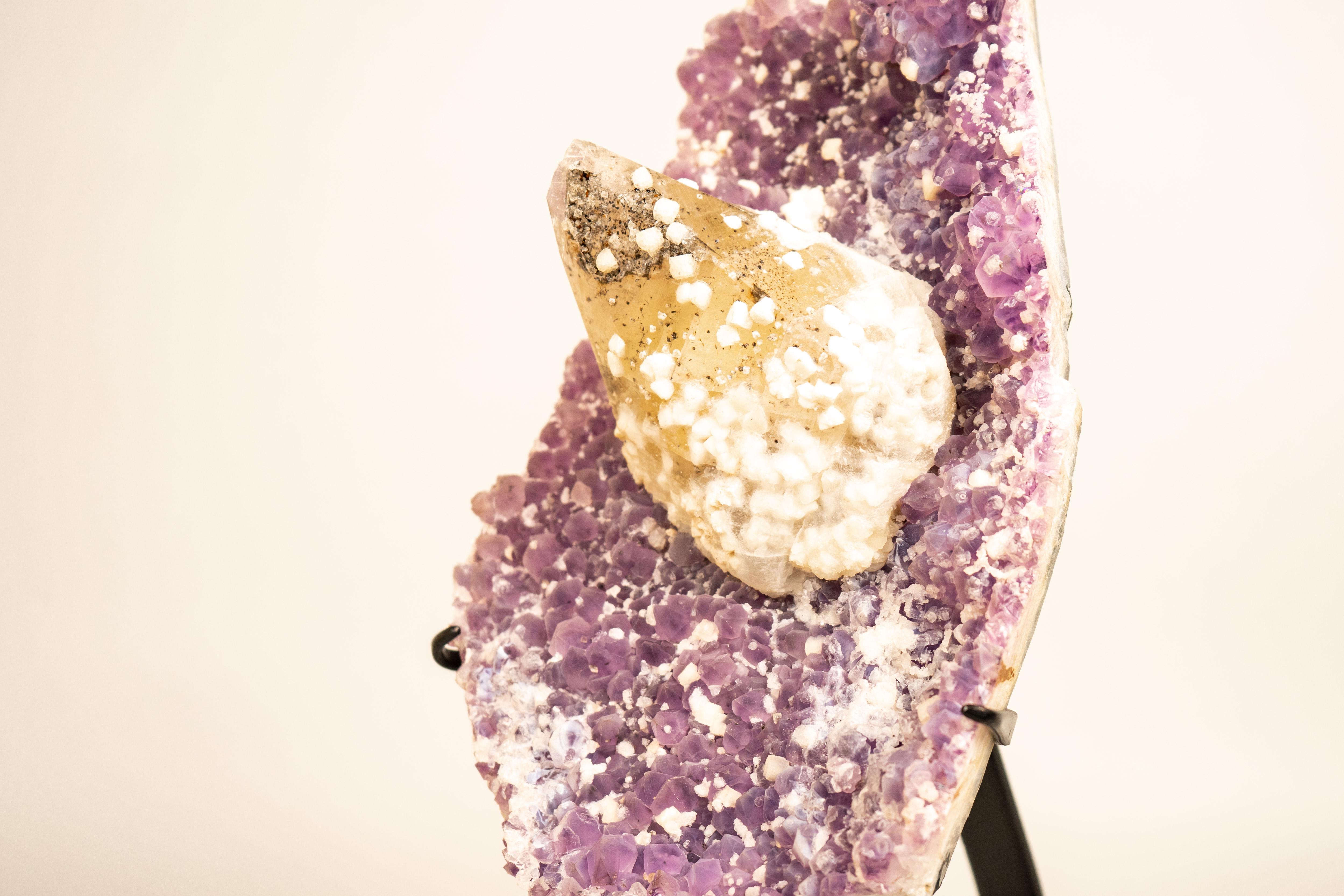 Contemporary Rare Crystal Calcite on Lavender Amethyst Cluster For Sale