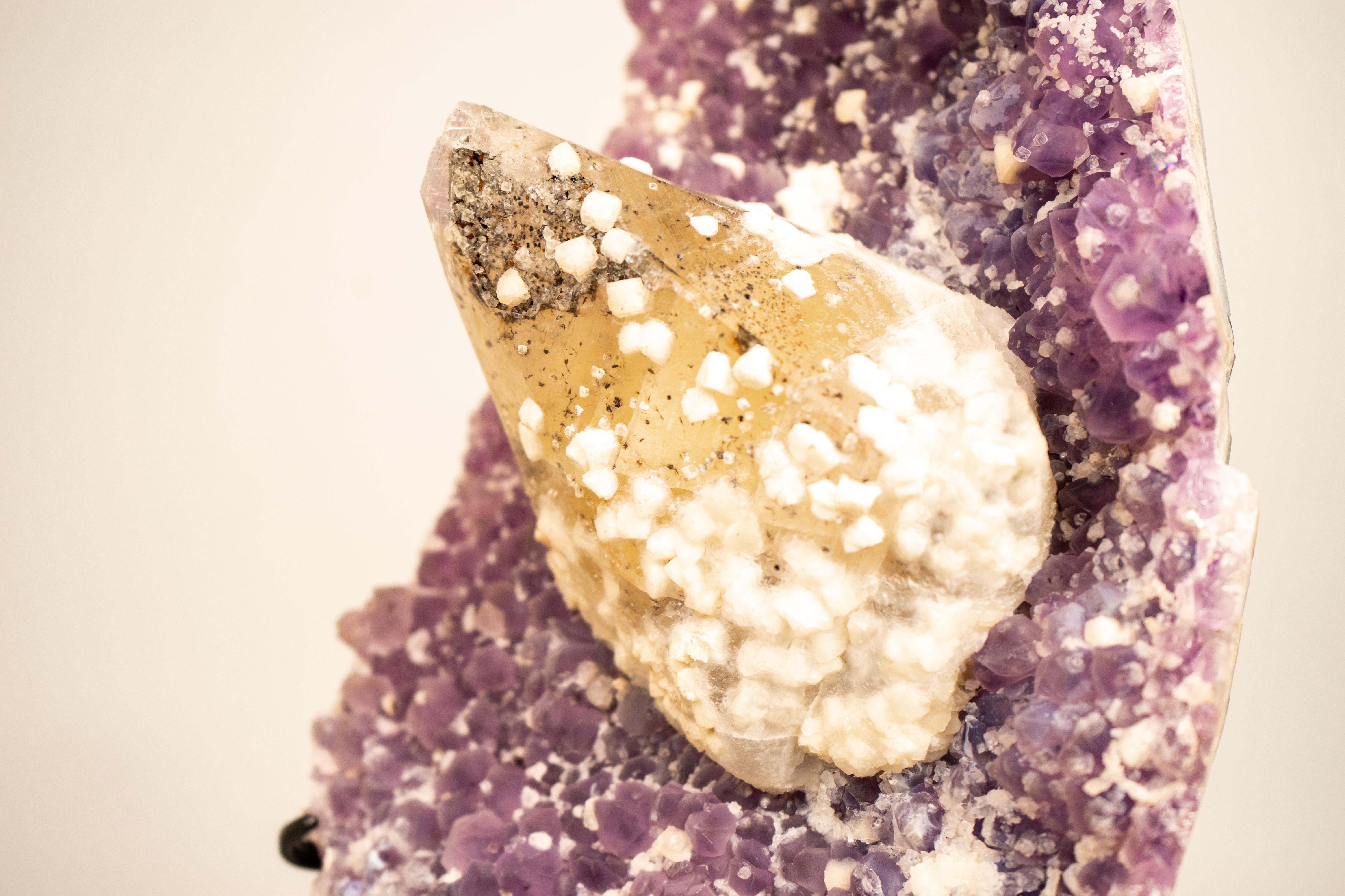 Rare Crystal Calcite on Lavender Amethyst Cluster For Sale 1