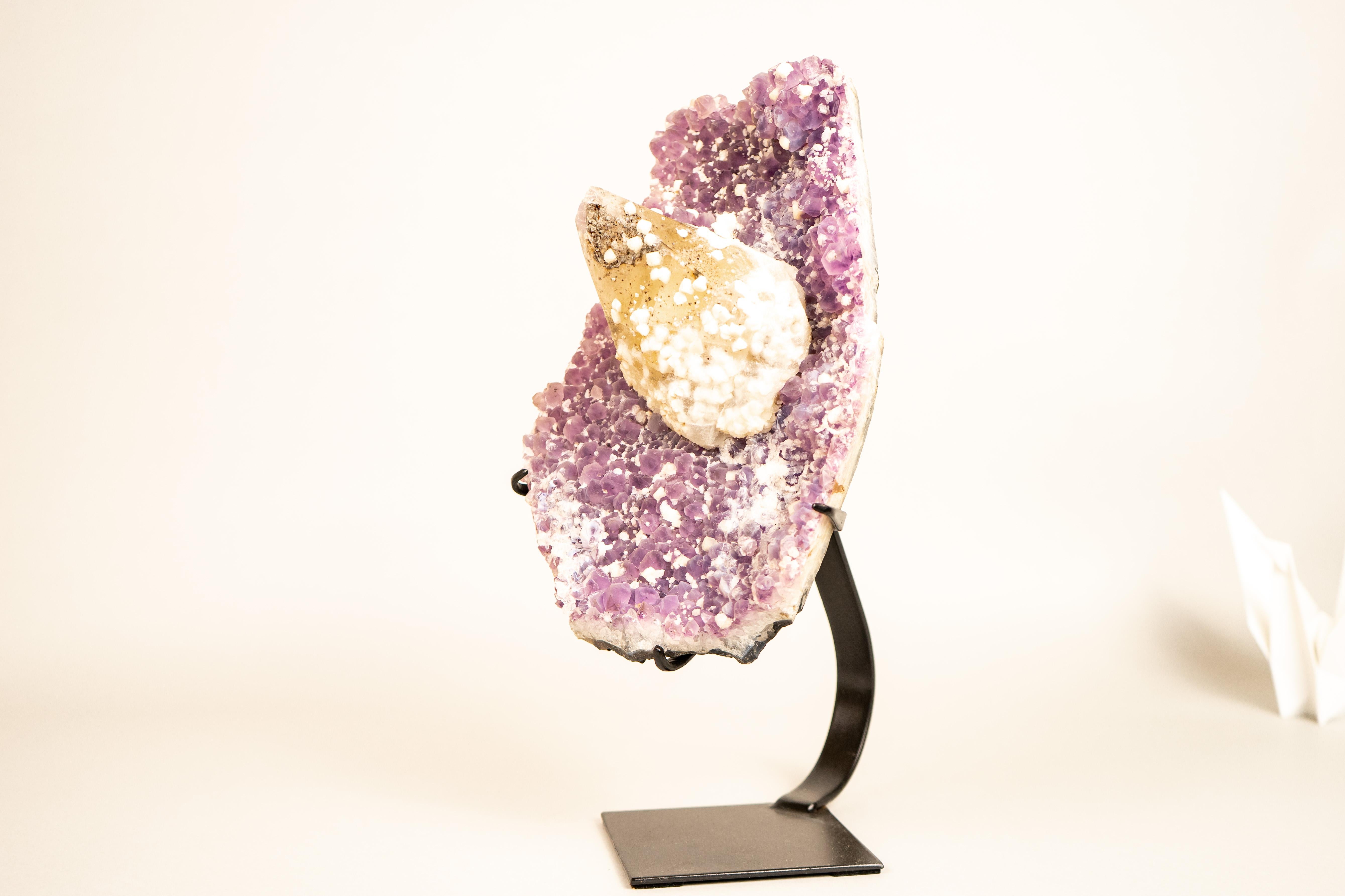 Rare Crystal Calcite on Lavender Amethyst Cluster For Sale 2
