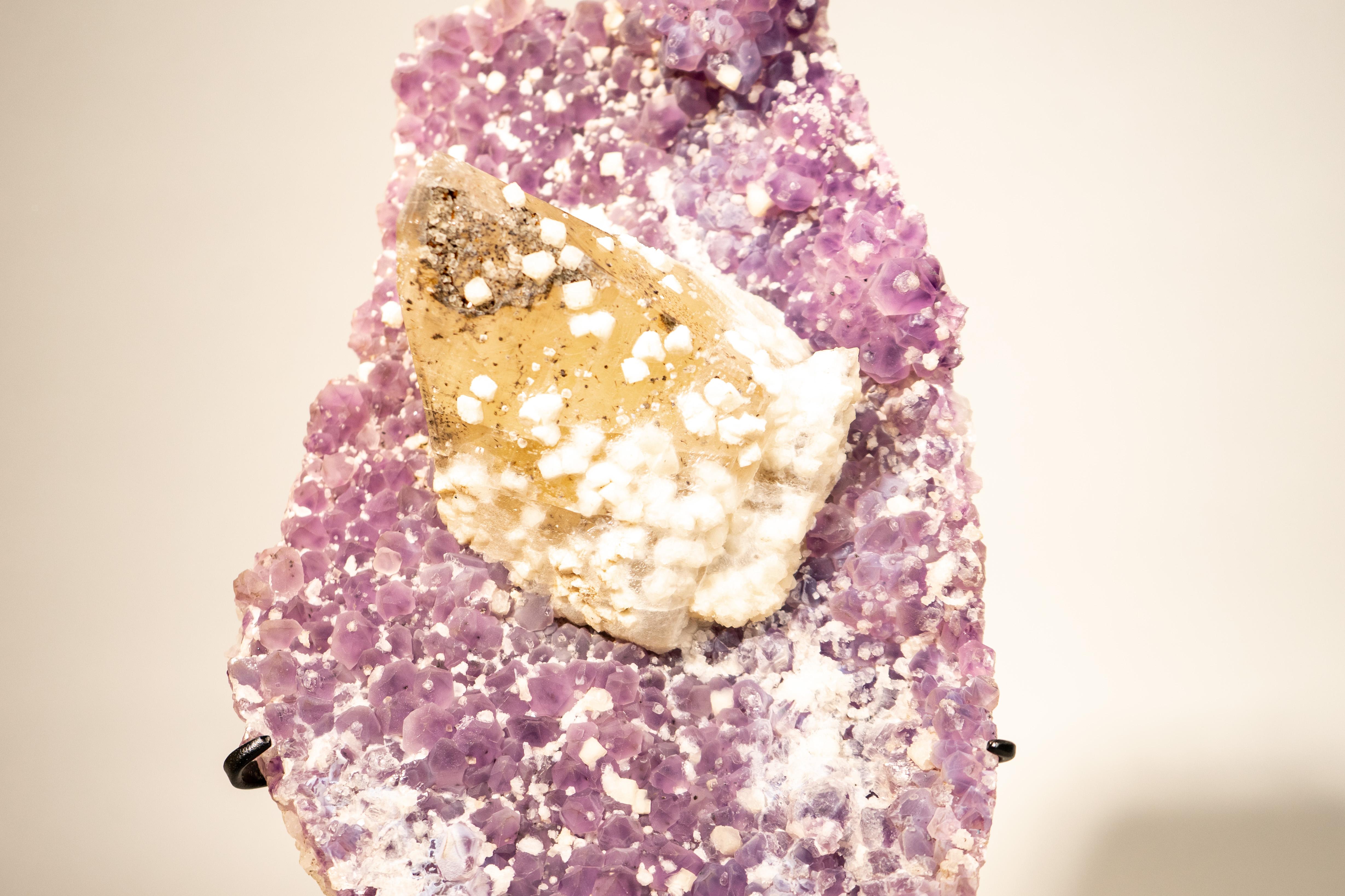 Rare Crystal Calcite on Lavender Amethyst Cluster For Sale 3