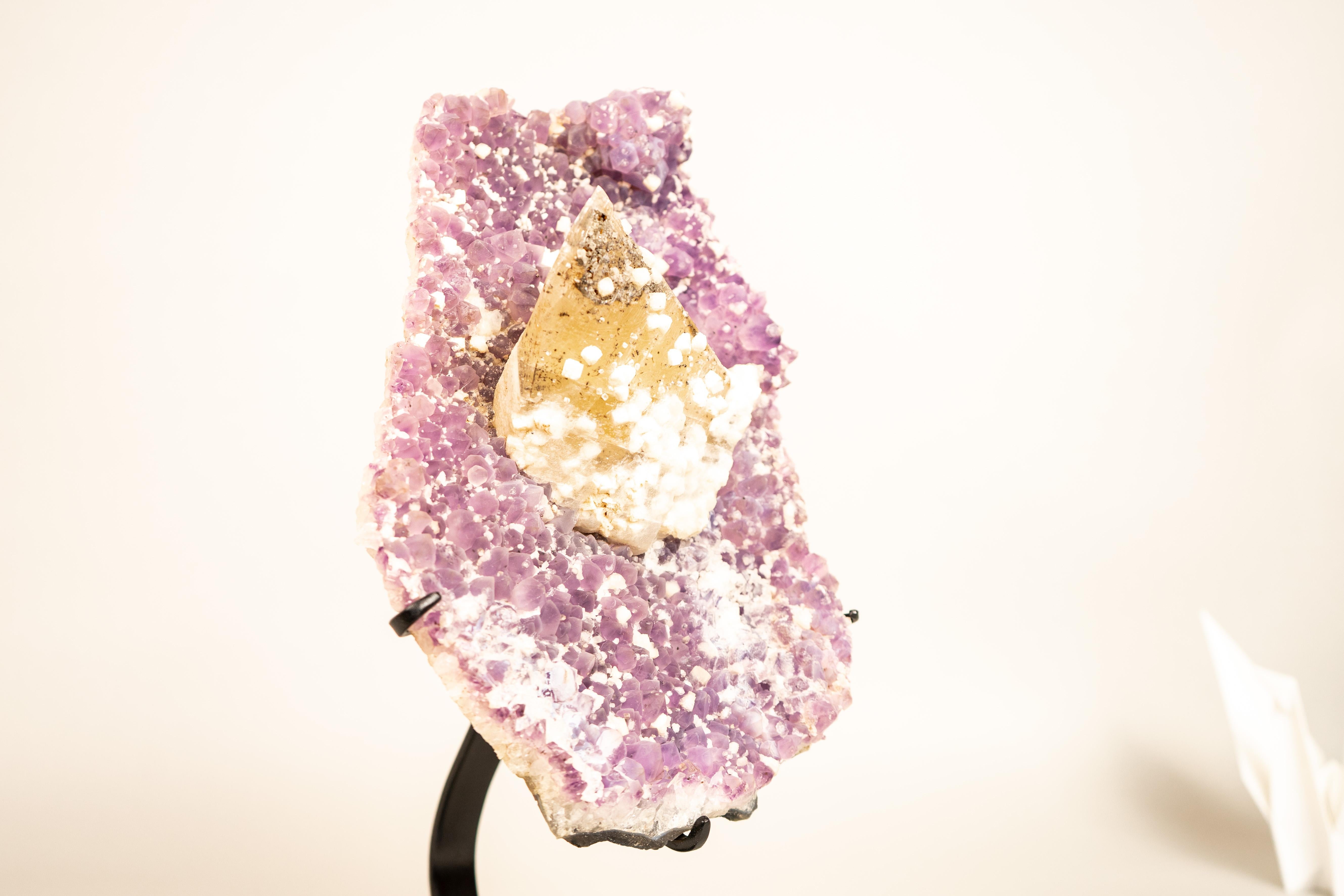 Rare Crystal Calcite on Lavender Amethyst Cluster For Sale 4