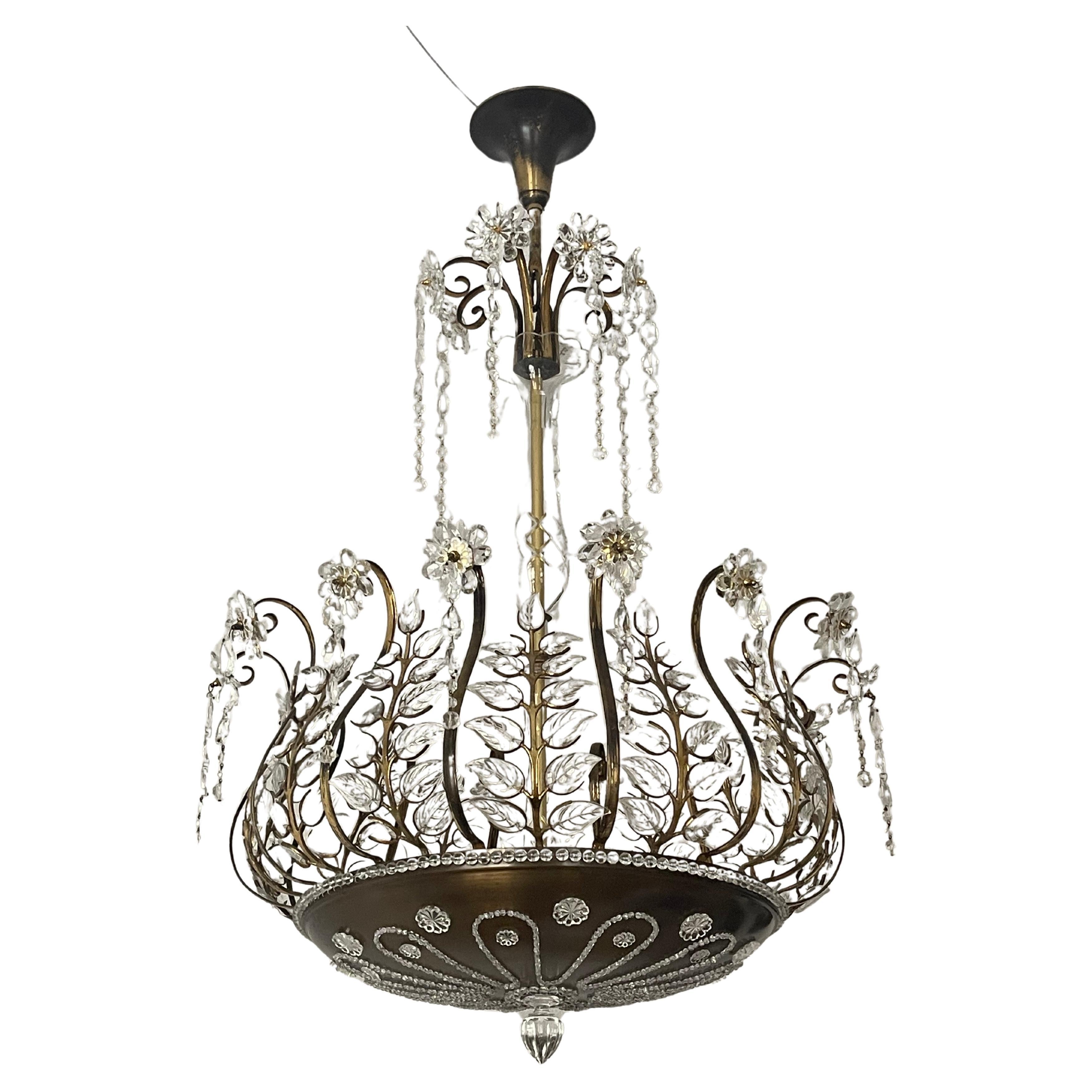 Rare Crystal Chandelier in the Style of Maison Baguès, France, 1950s 8