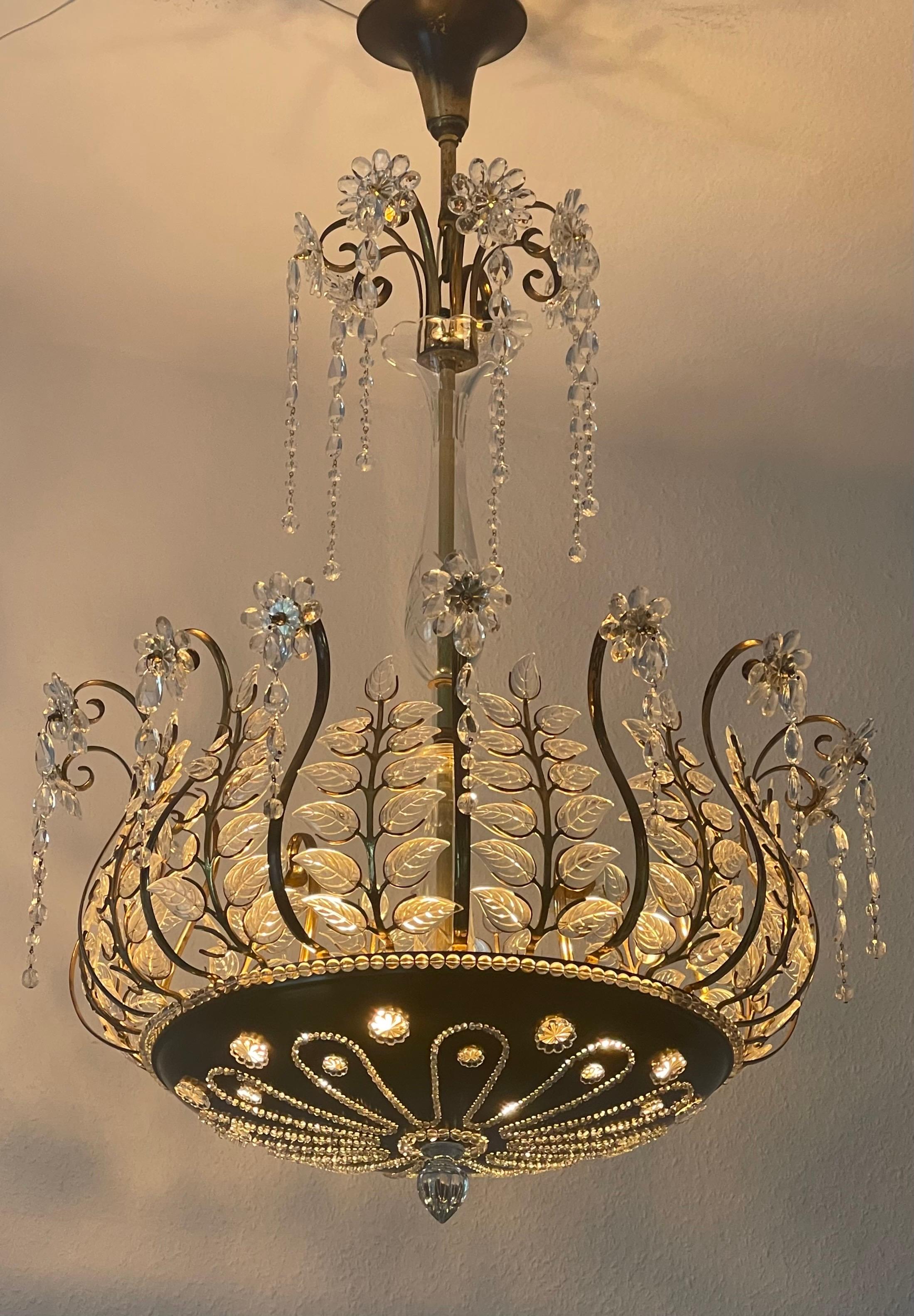 Rare Crystal Chandelier in the Style of Maison Baguès, France, 1950s 9