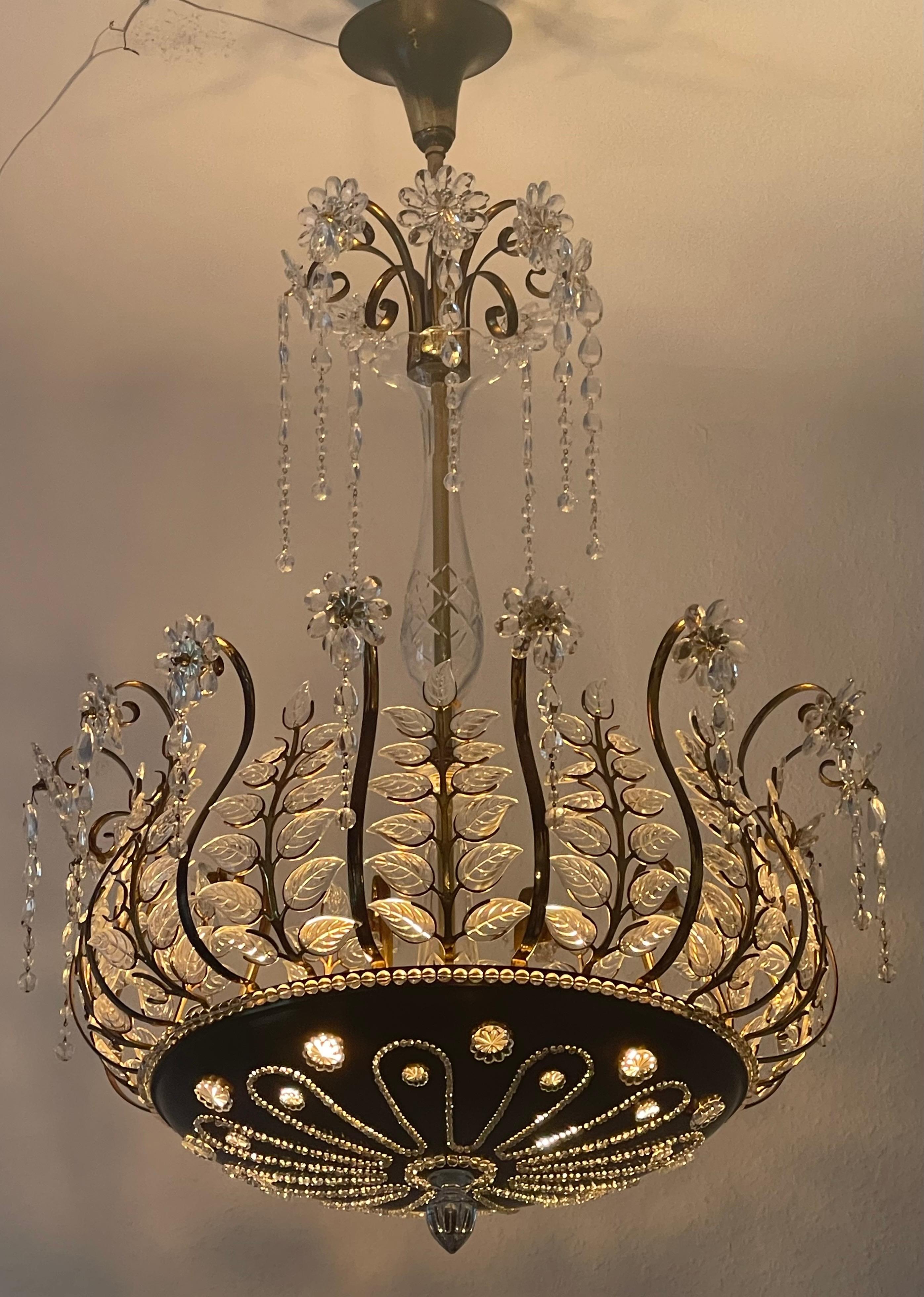 Rare Crystal Chandelier in the Style of Maison Baguès, France, 1950s 10