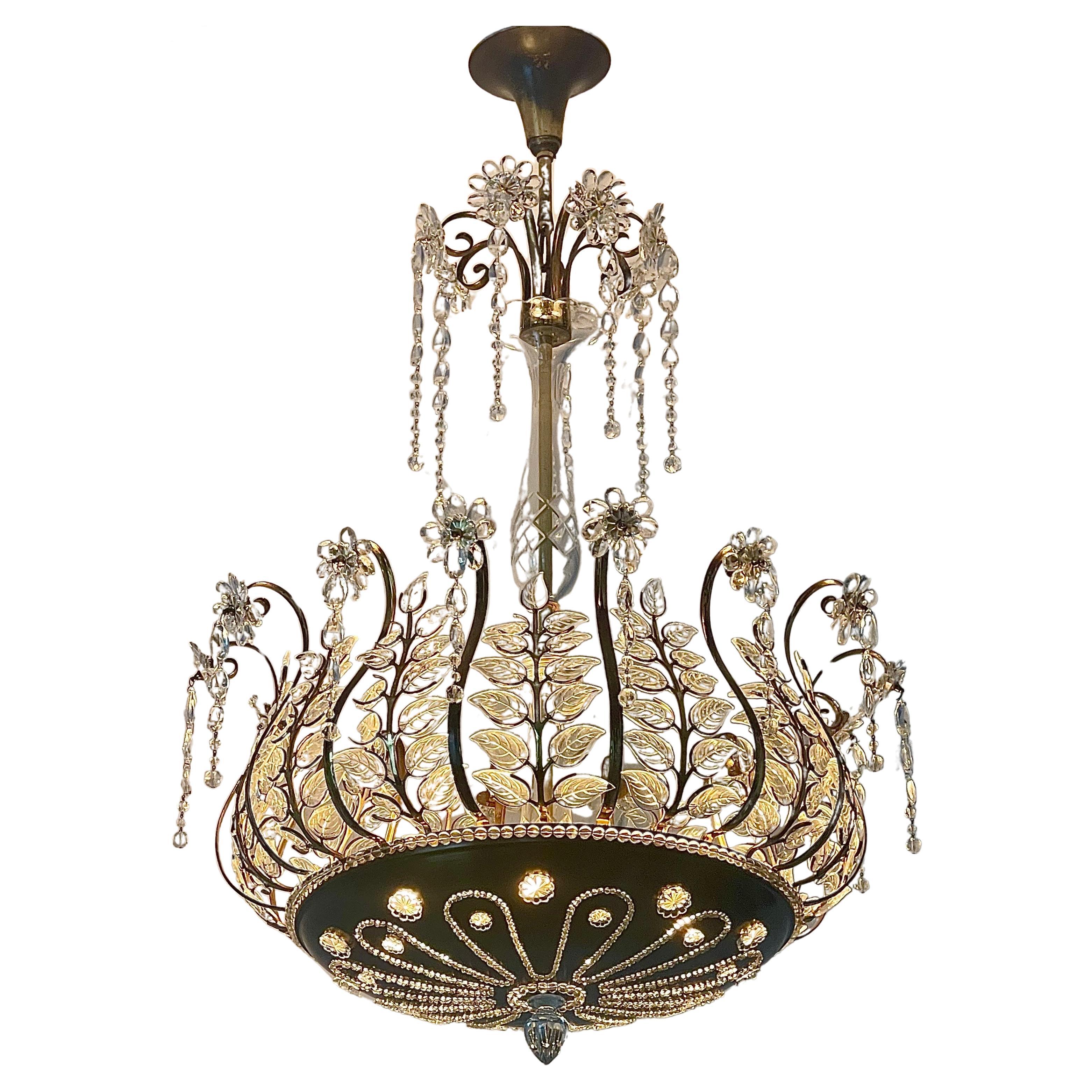 Rare Crystal Chandelier in the Style of Maison Baguès, France, 1950s