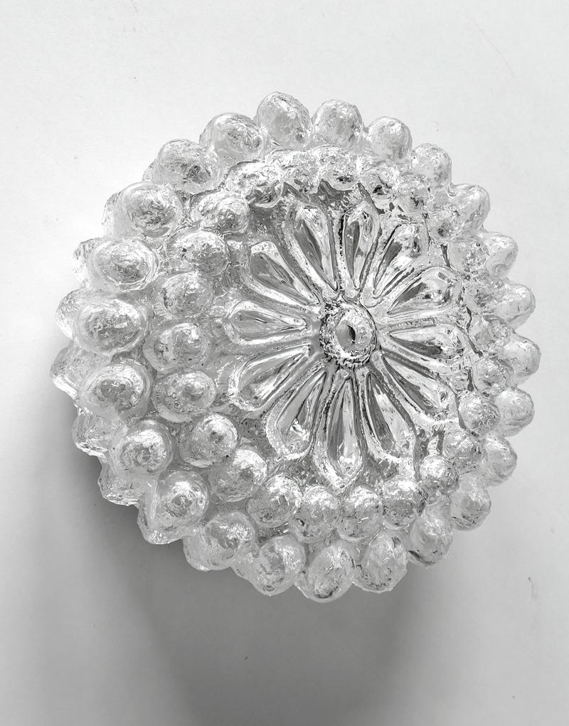 Lovely clear white crystal blown glass flushmount
Germany, 1960s.
 