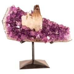Rare Crystal Smoky Calcite on Deep Purple Amethyst Cluster