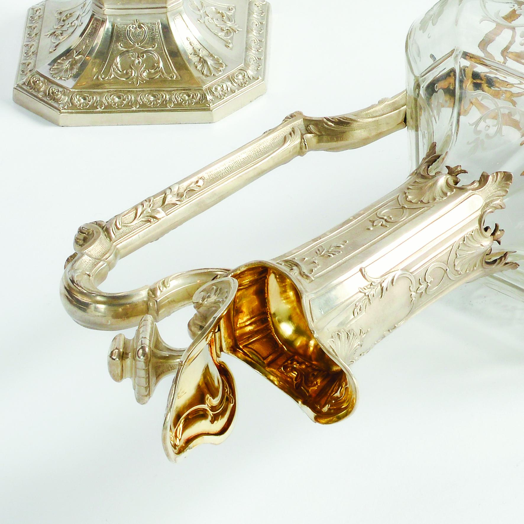 Rare Crystal Square Shape Delicate Pair Silver Ewers Mounted by Boivin C.1900  For Sale 2