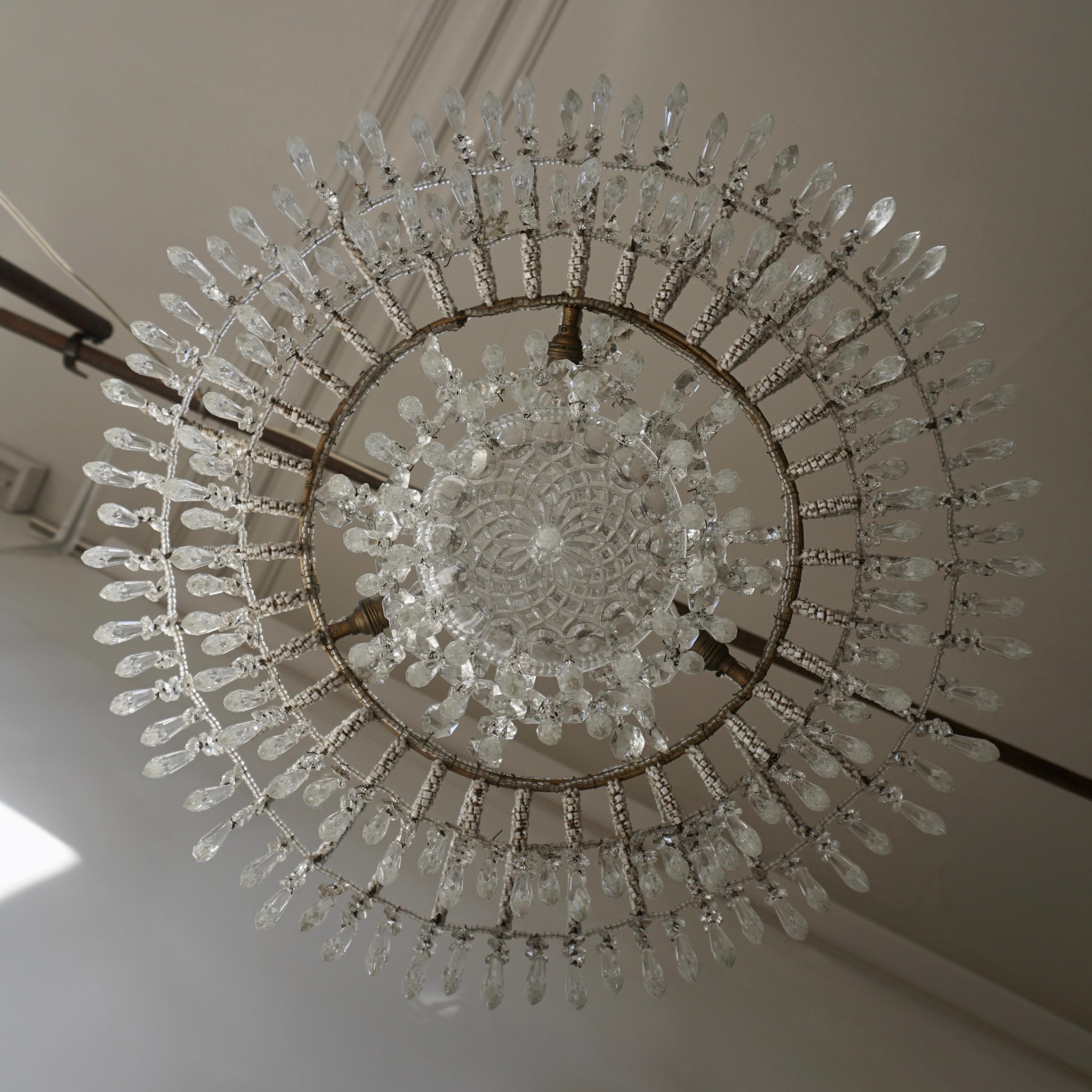 Rare Crystal Waterfall Chandelier Covered with Thousands White Murano Glasses For Sale 3