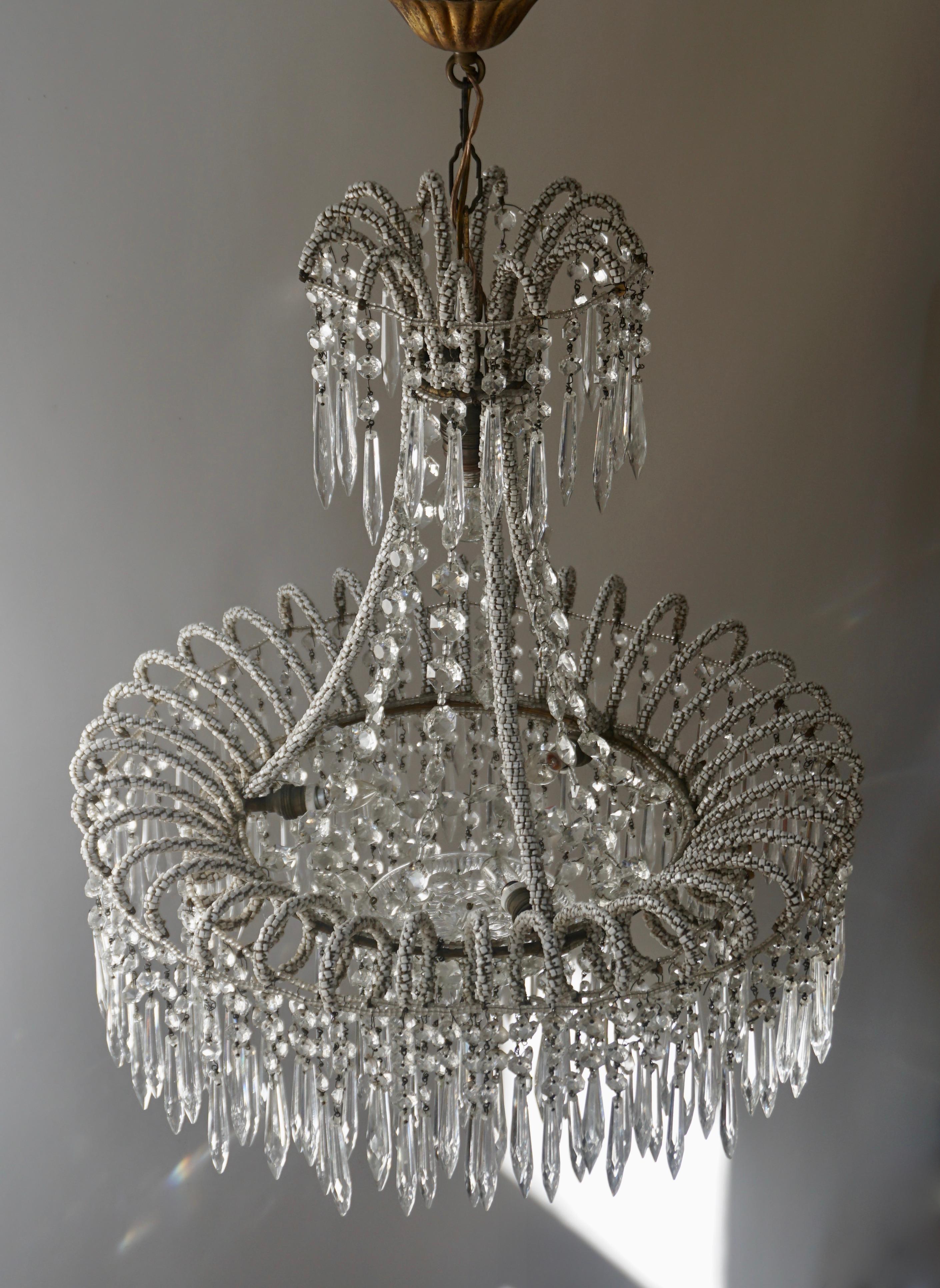20th Century Rare Crystal Waterfall Chandelier Covered with Thousands White Murano Glasses For Sale