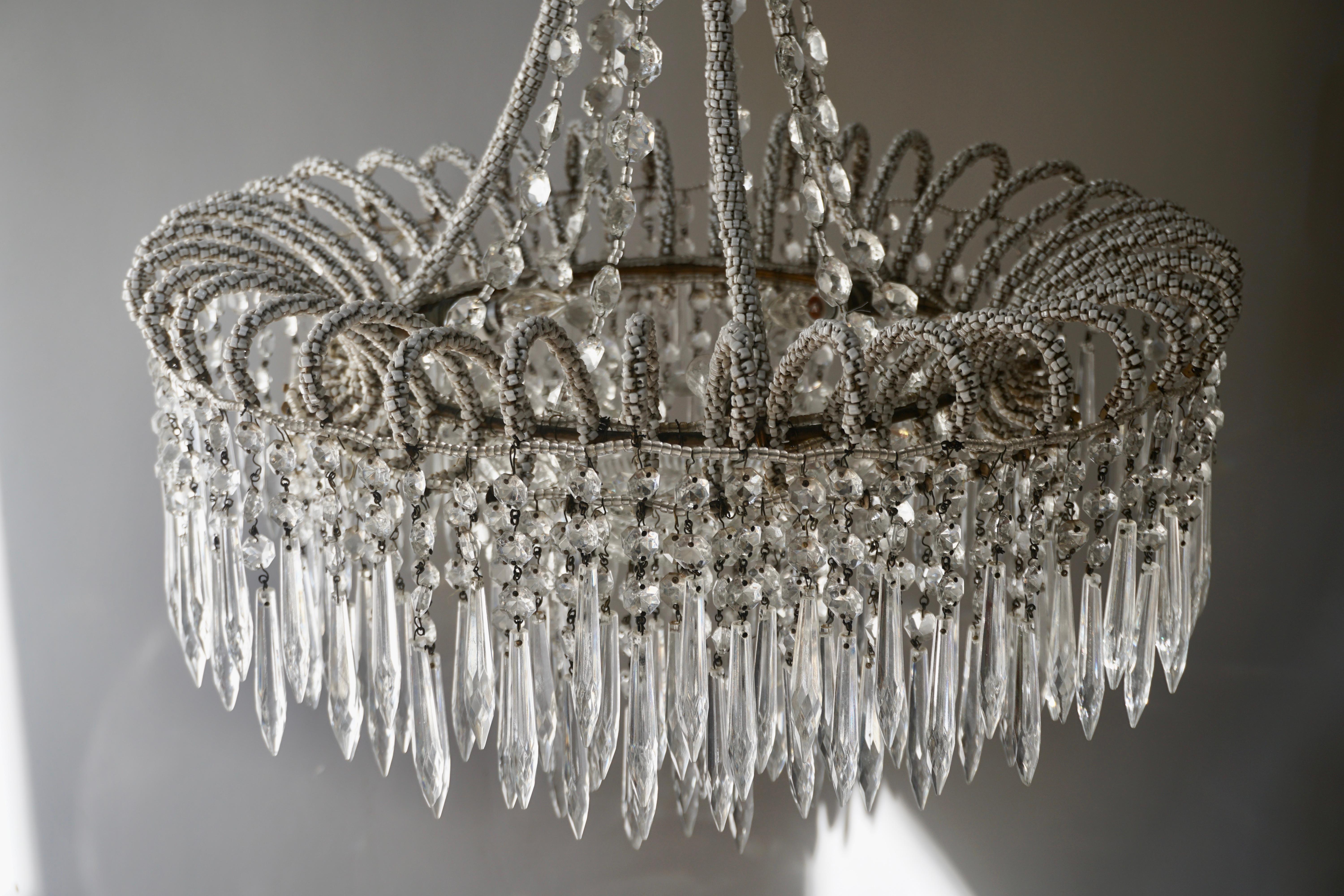 Rare Crystal Waterfall Chandelier Covered with Thousands White Murano Glasses For Sale 2