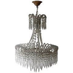 Vintage Rare Crystal Waterfall Chandelier Covered with Thousands White Murano Glasses