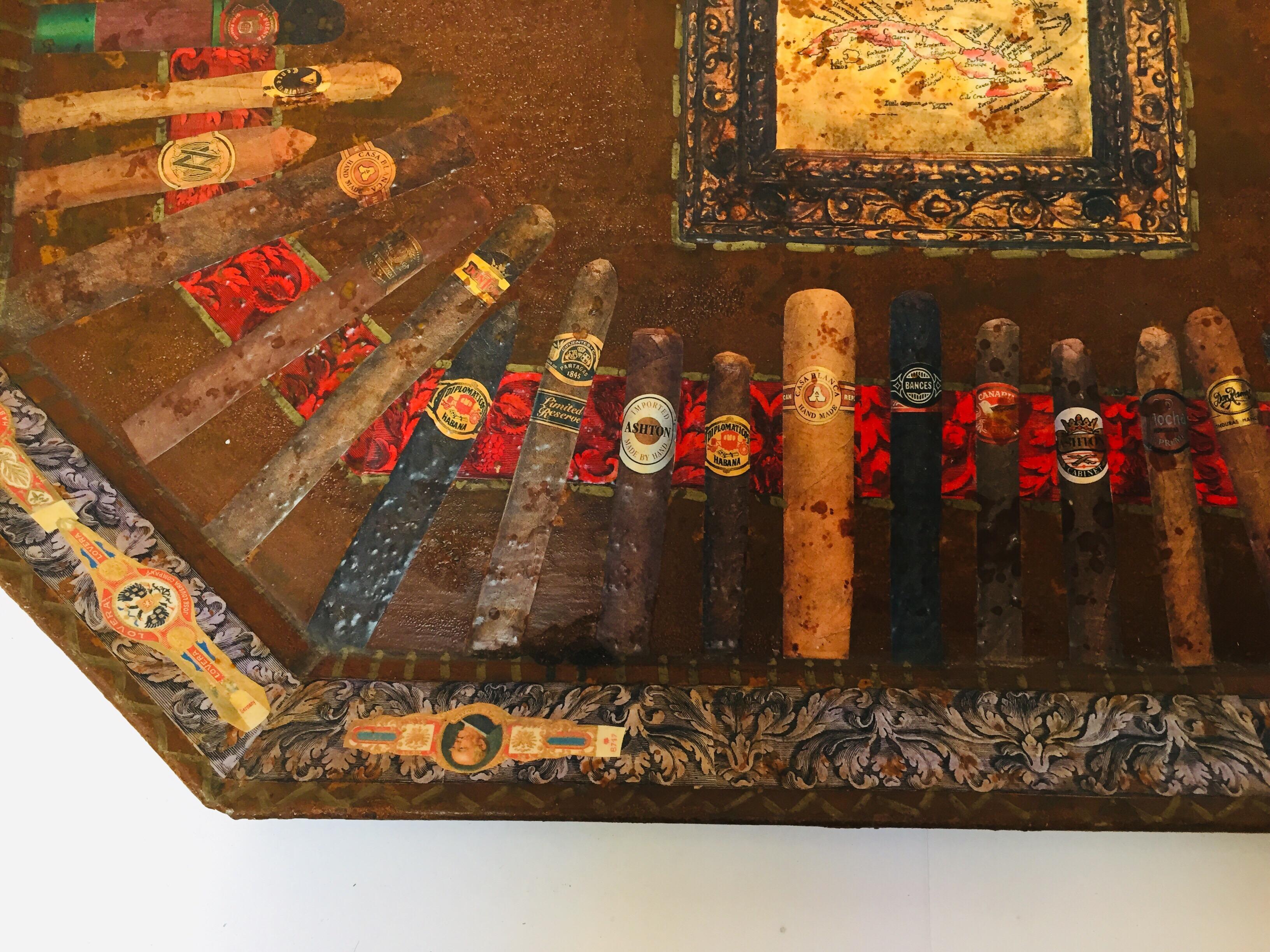 Hand-Painted Rare Cuban Cigar Band Collection Tray by Holly Lueders for Frank McIntosh