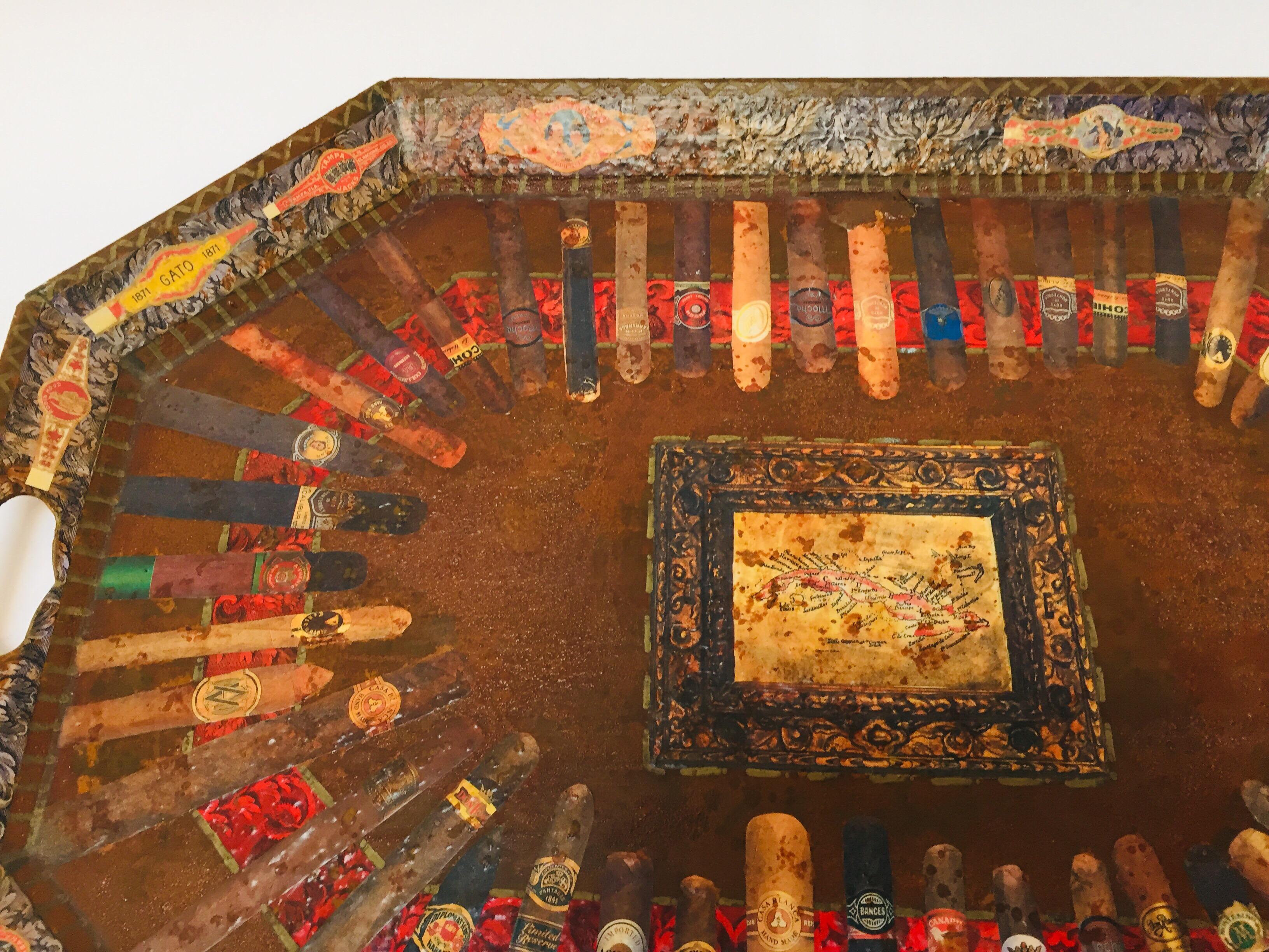 Rare Cuban Cigar Band Collection Tray by Holly Lueders for Frank McIntosh In Distressed Condition In North Hollywood, CA