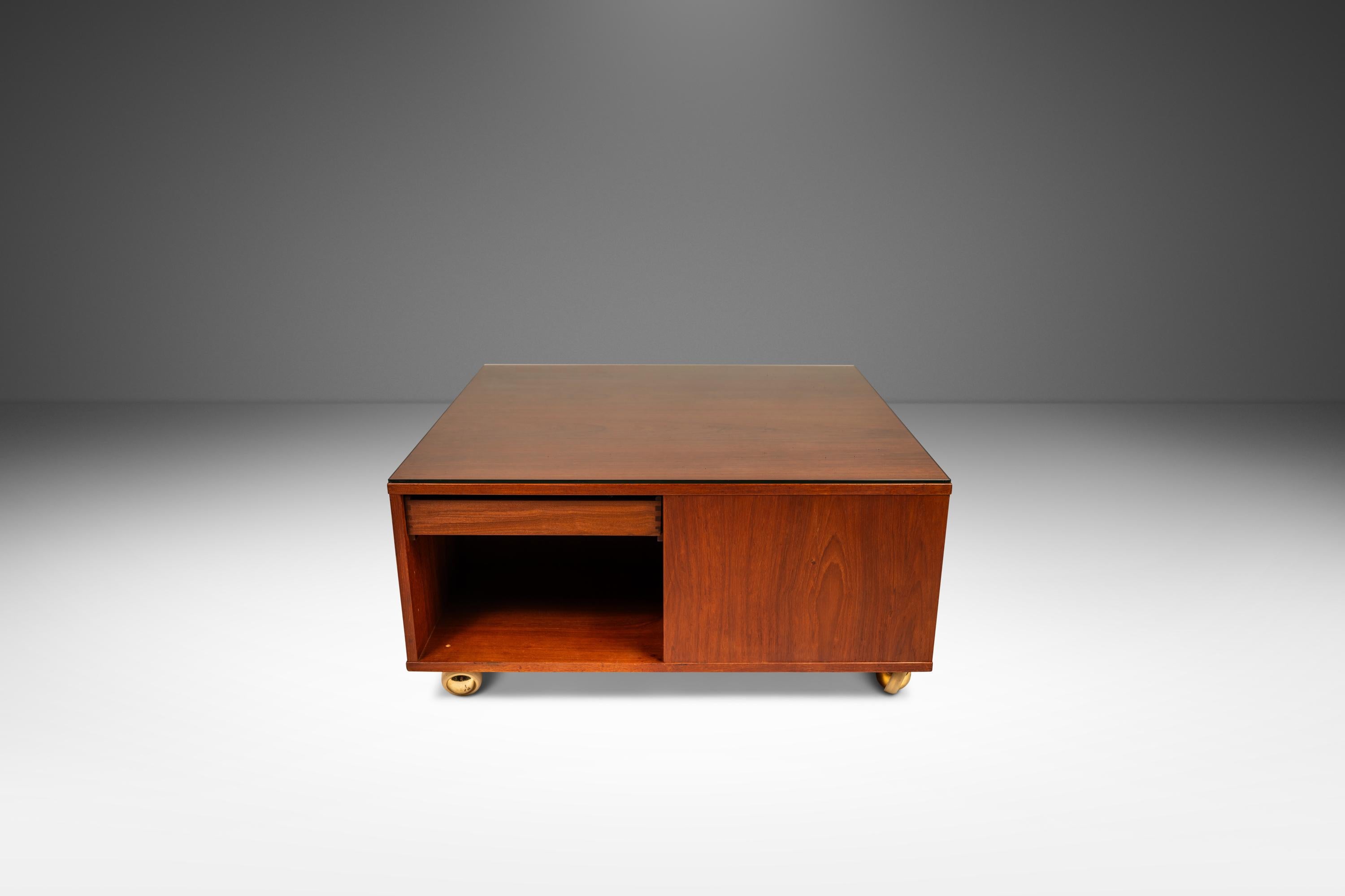 Glass Rare Cube Coffee Table in Teak by Peter Løvig Nielsen  for Løvig, Denmark, 1960s