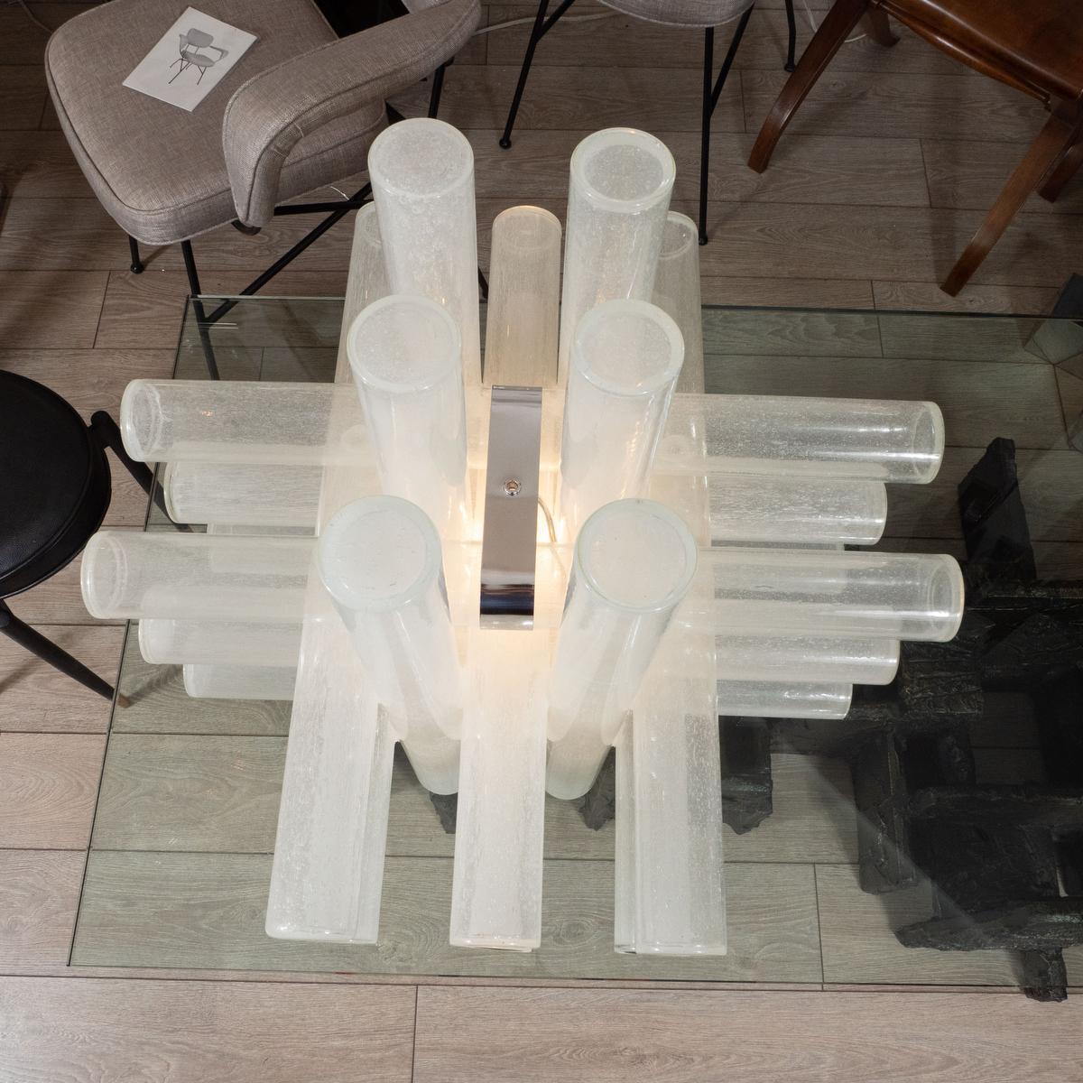 Mid-Century Modern Rare Cubic Crosshatch Murano Glass Tube Table Lamp