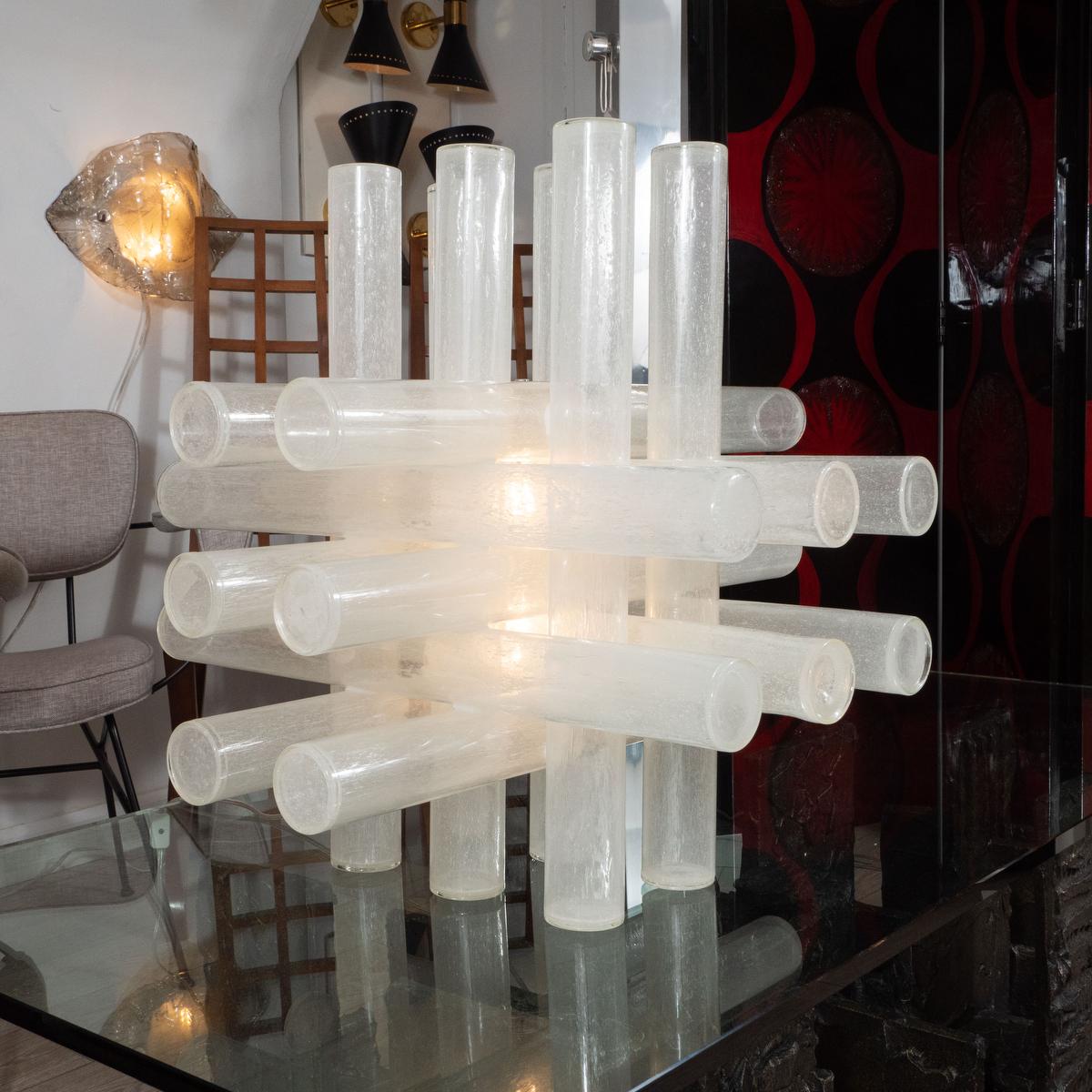 Italian Rare Cubic Crosshatch Murano Glass Tube Table Lamp