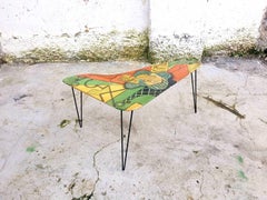 Rare Cubisem Tripod Coffee Table, Picasso Guitar Painting, France 60s