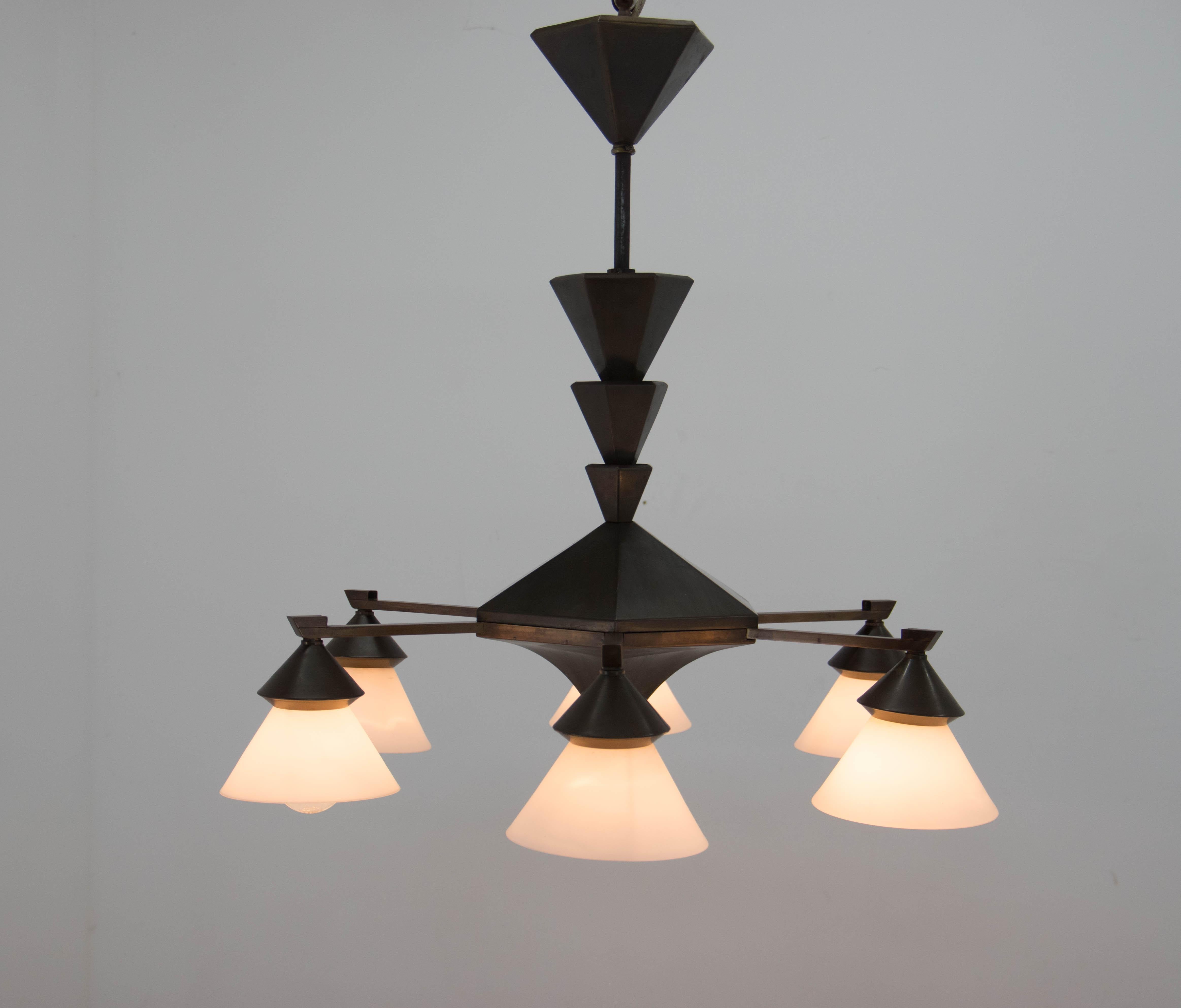 Art Deco Rare Cubism Chandelier by Franta Anyz, 1920s