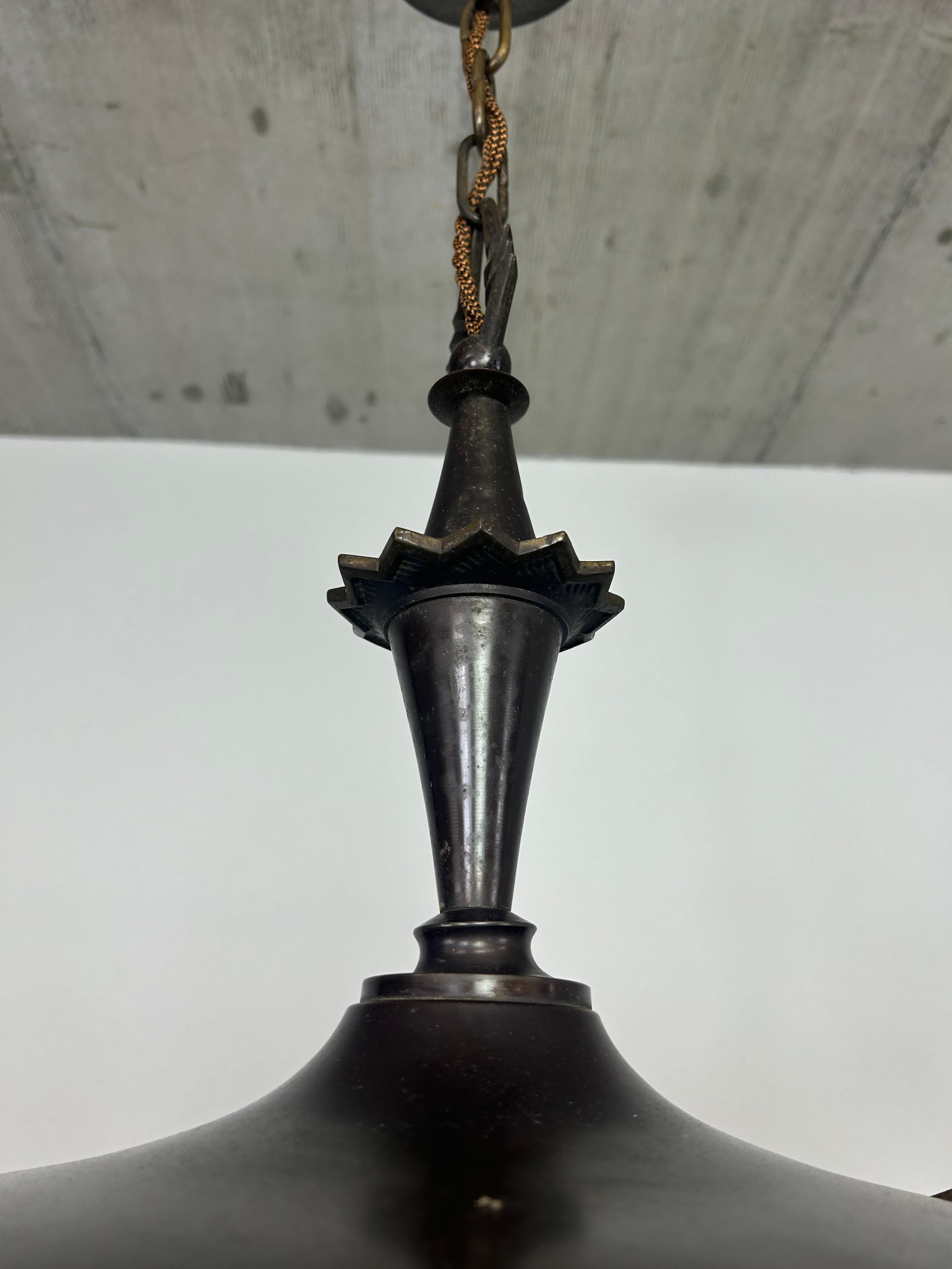 Rare cubist bronze chandelier For Sale 3