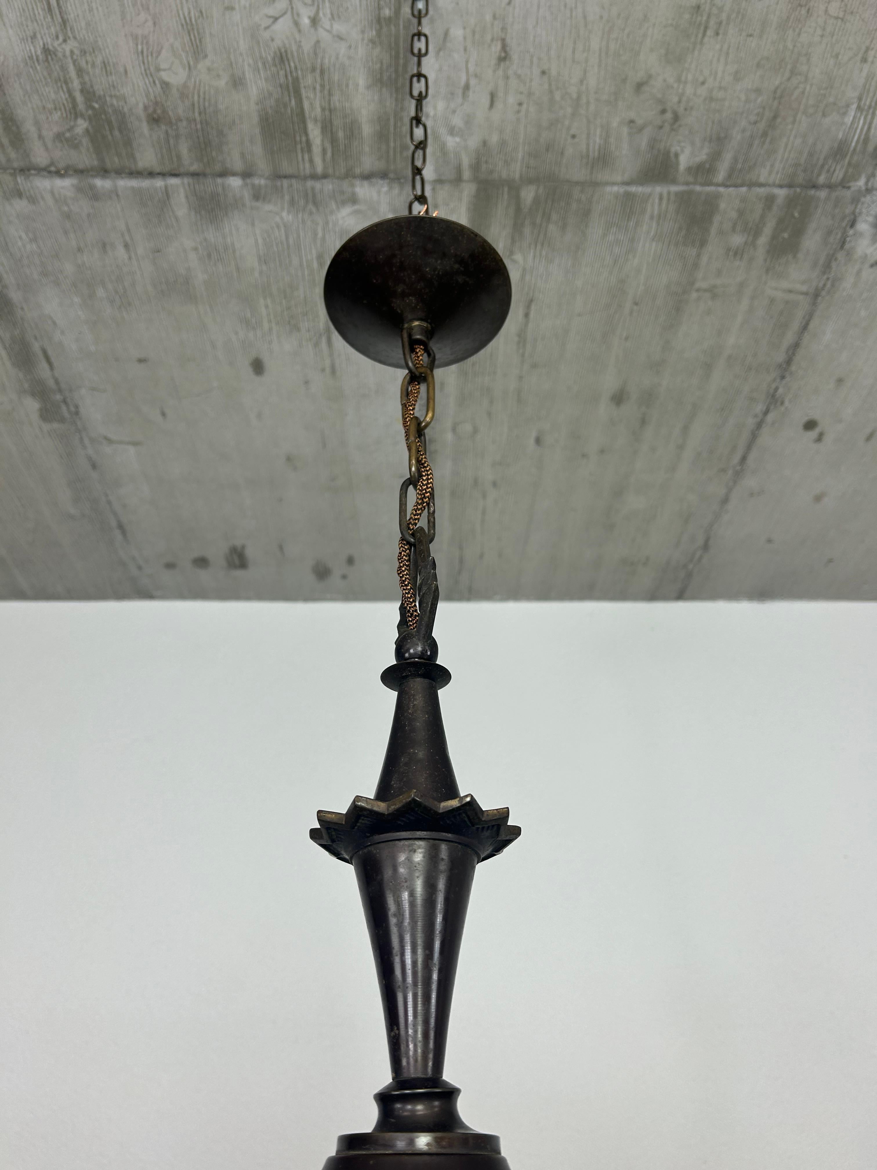 Czech Rare cubist bronze chandelier For Sale