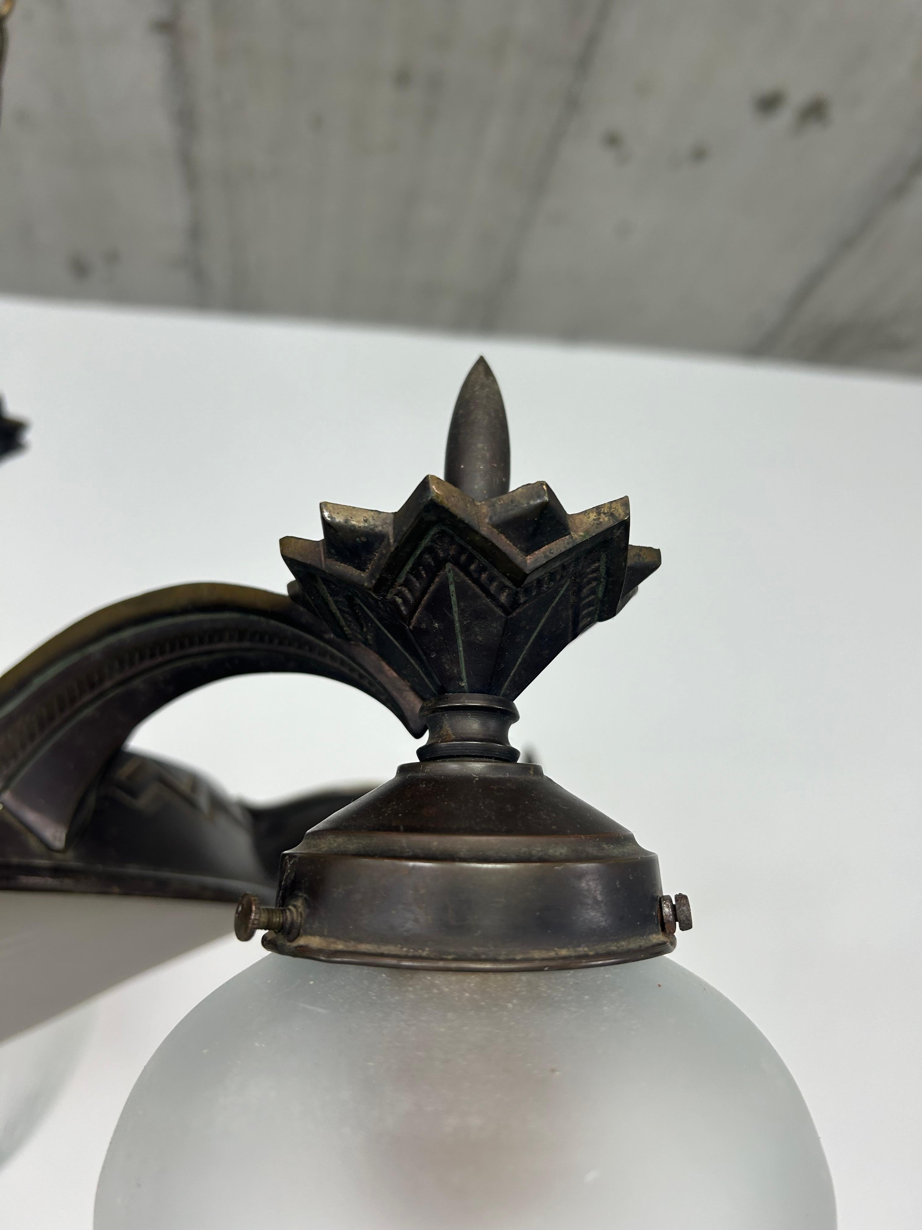 Mid-20th Century Rare cubist bronze chandelier For Sale