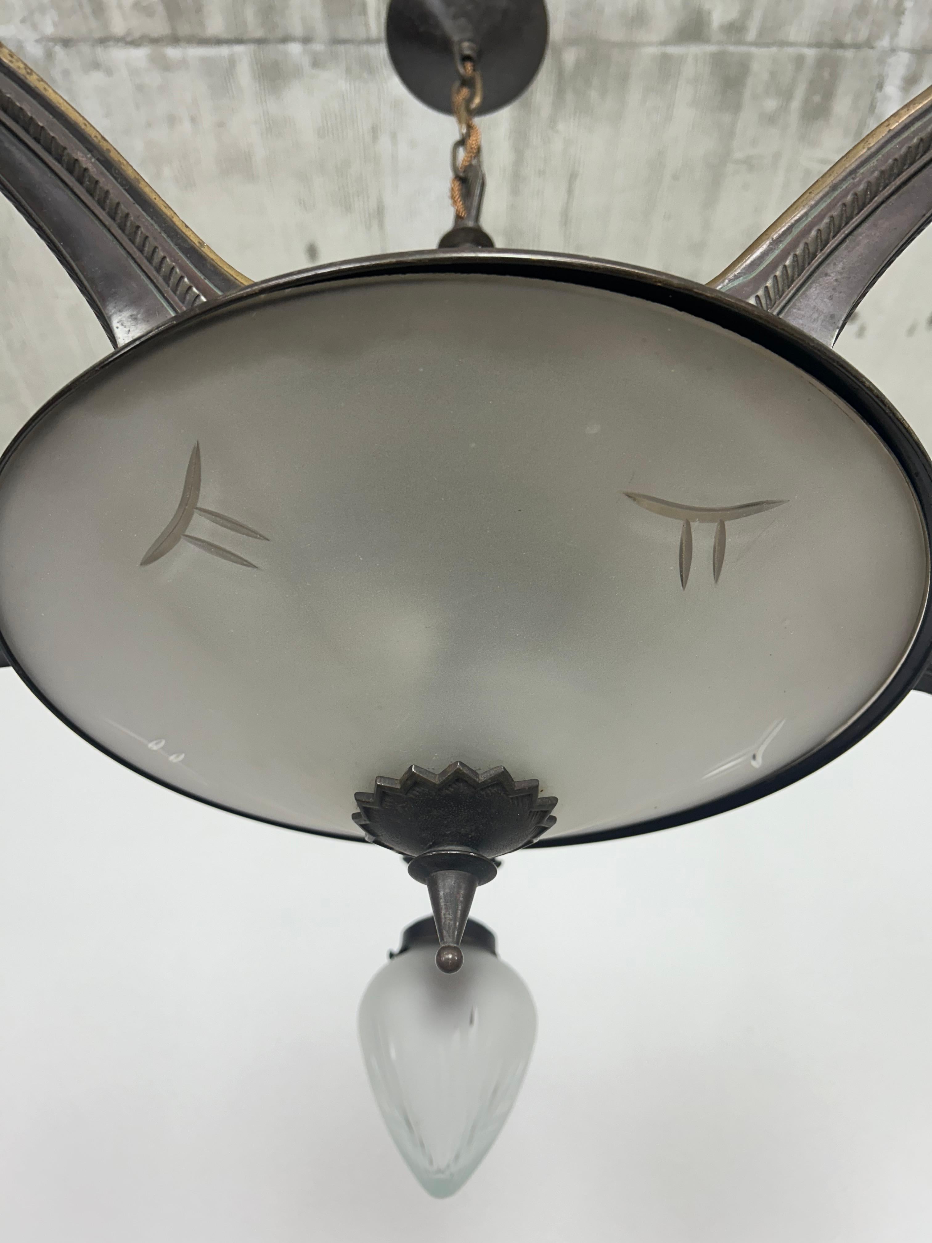 Bronze Rare cubist bronze chandelier For Sale