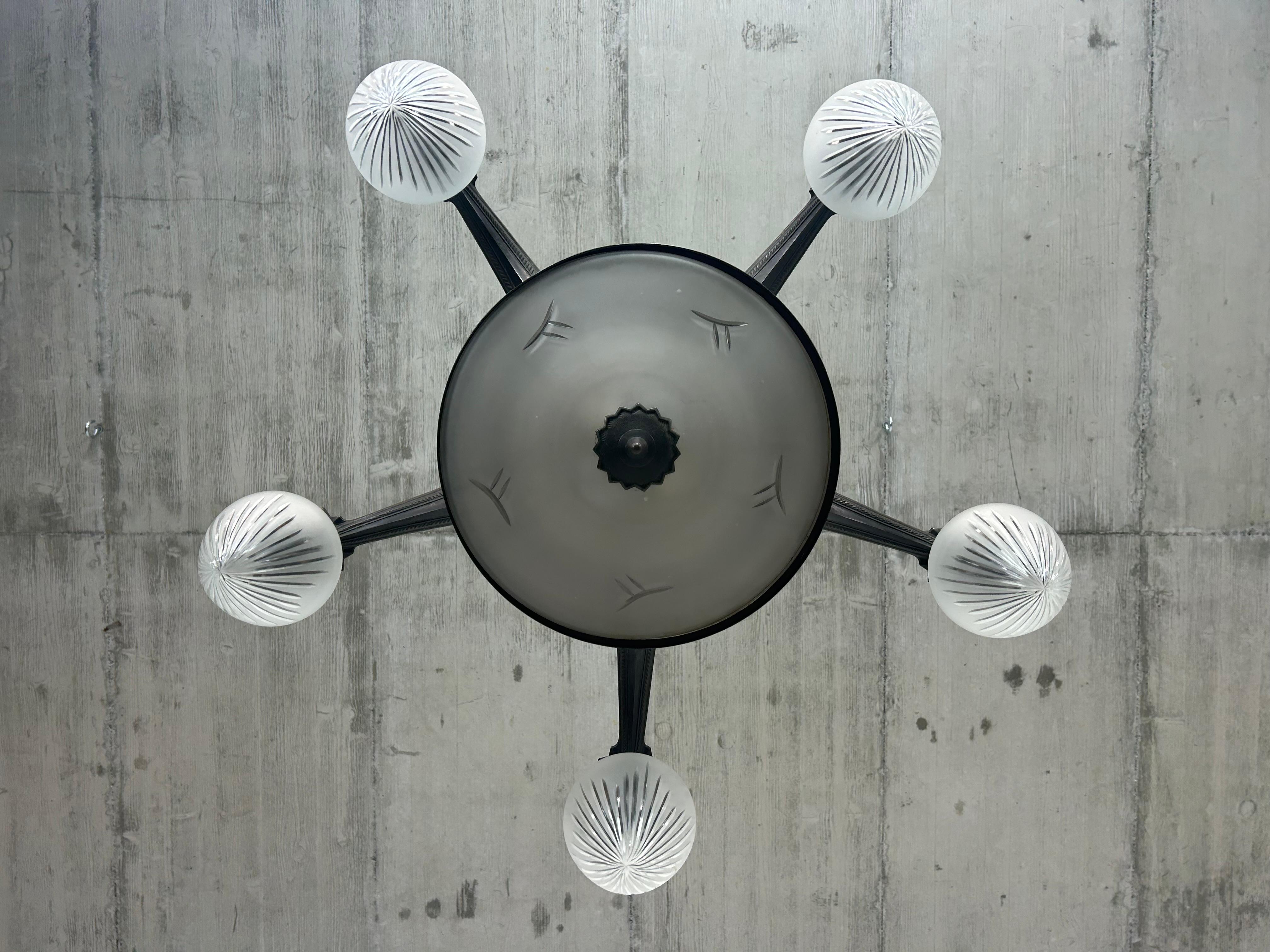 Rare cubist bronze chandelier For Sale 1
