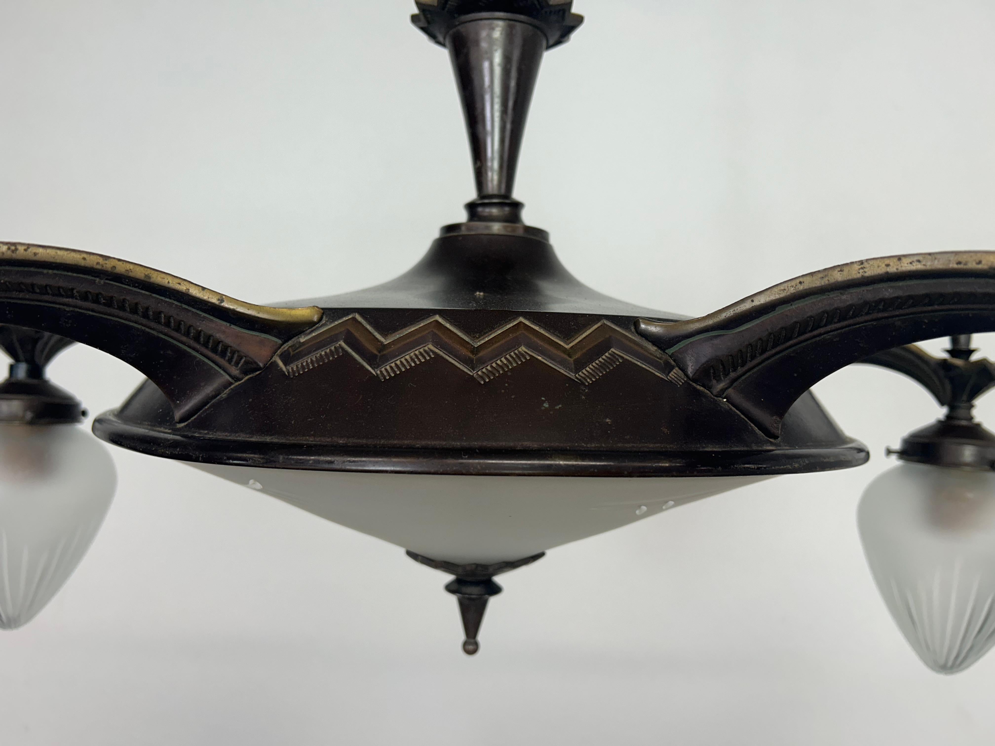 Rare cubist bronze chandelier For Sale 2