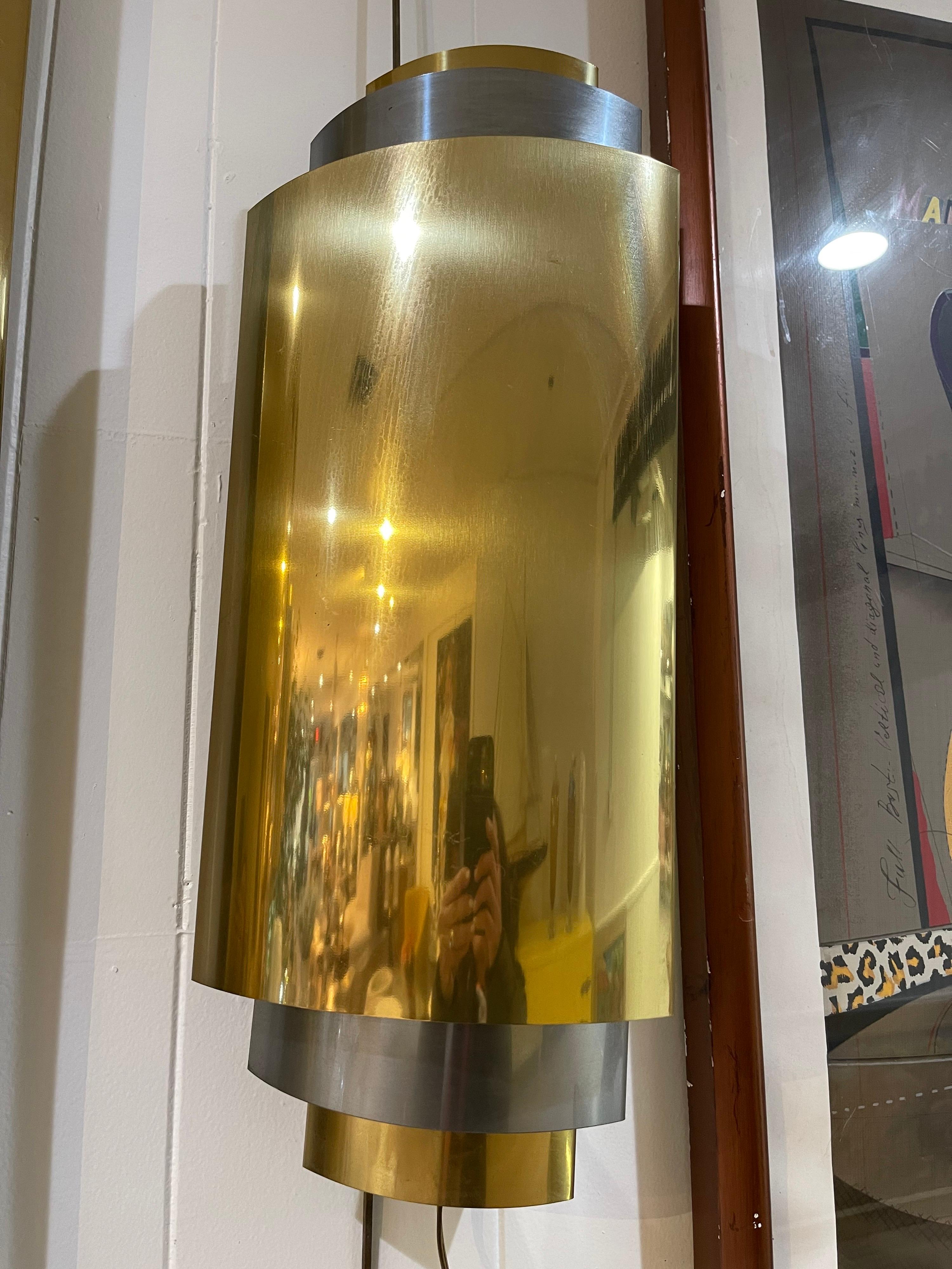 Rare combo miroir mural et appliques Curtis Jere en laiton et chrome en vente 4