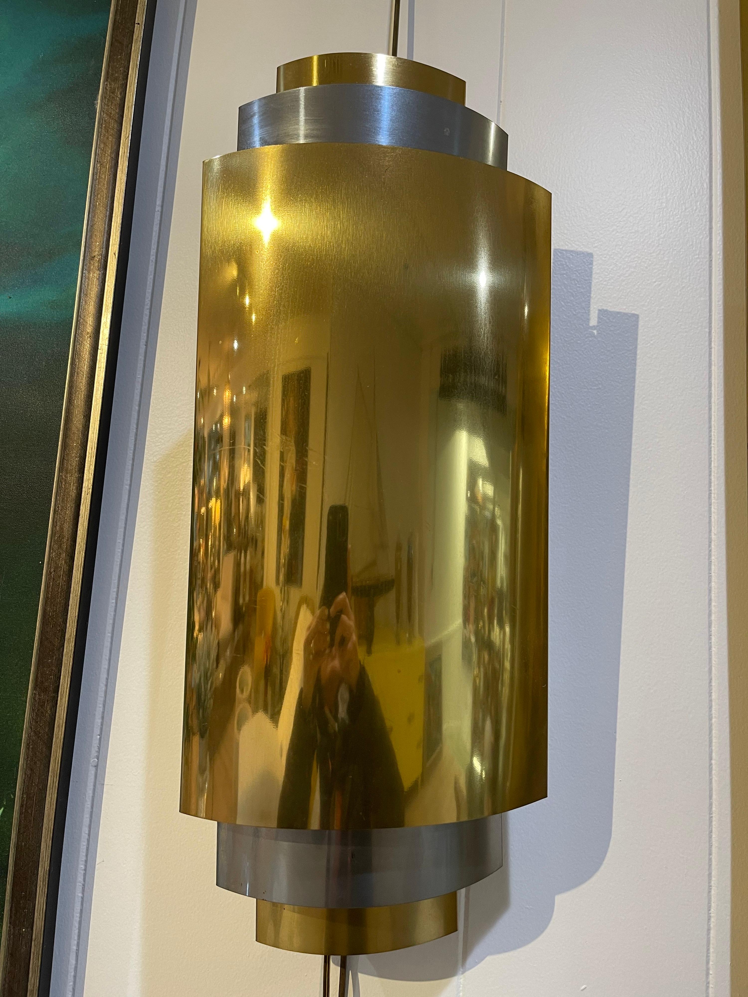 Rare combo miroir mural et appliques Curtis Jere en laiton et chrome en vente 6