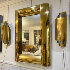 Rare Curtis Jere Brass and Chrome Wall Mirror and Sconces Combo