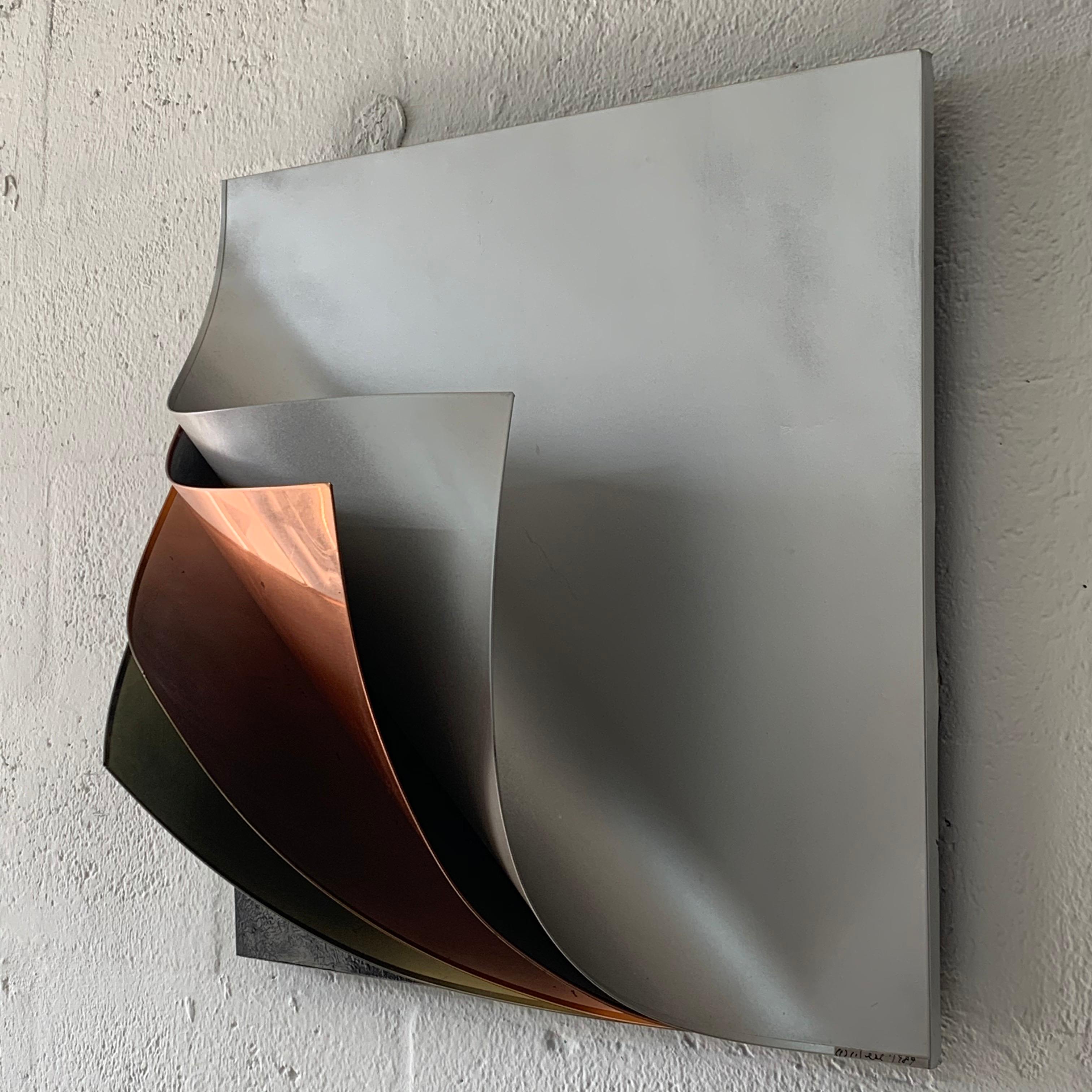 Post-Modern Rare Curtis Jere Pulled Metal Grey Copper Brass Chrome Black Wall Sculpture 1989