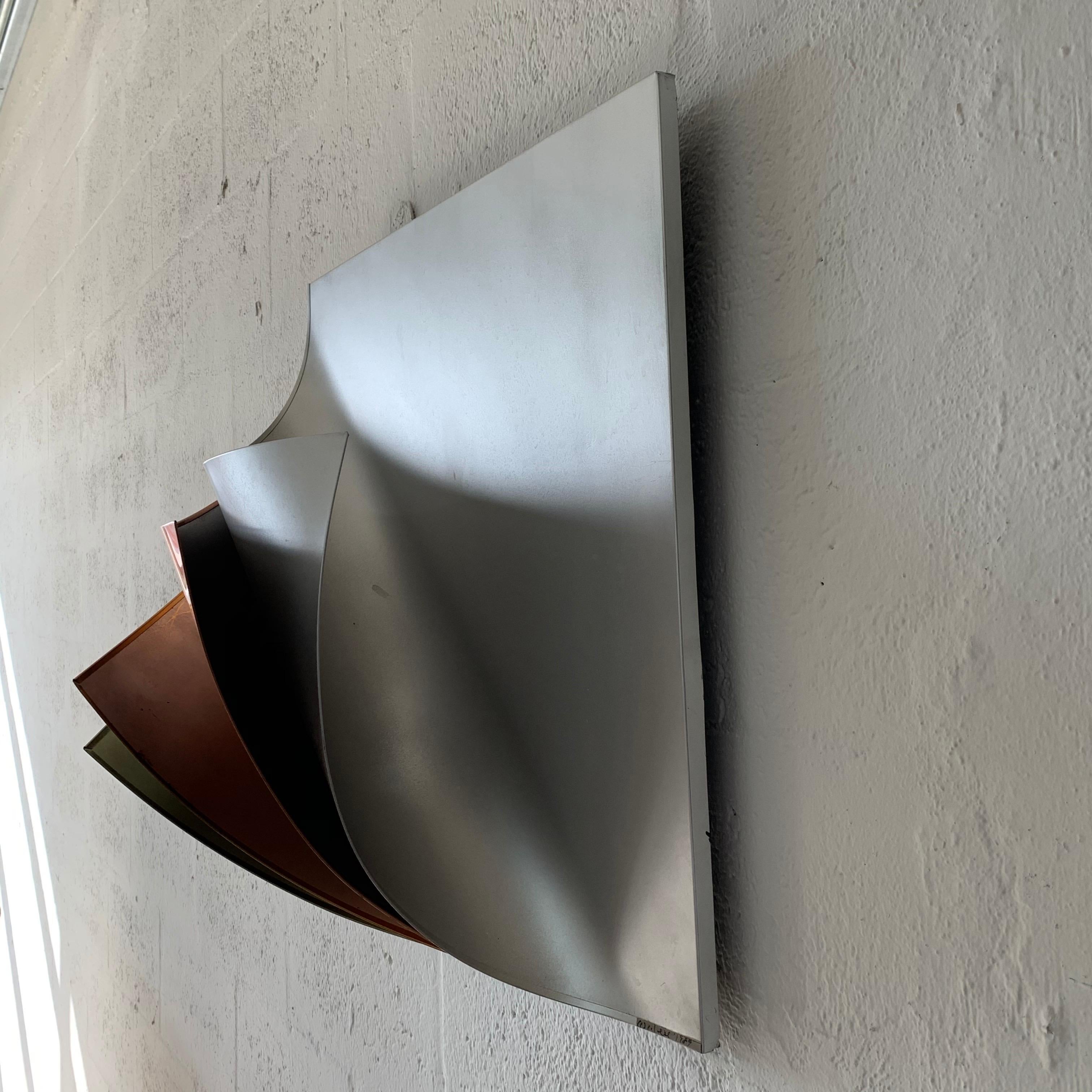 Rare Curtis Jere Pulled Metal Grey Copper Brass Chrome Black Wall Sculpture 1989 In Good Condition In Miami, FL