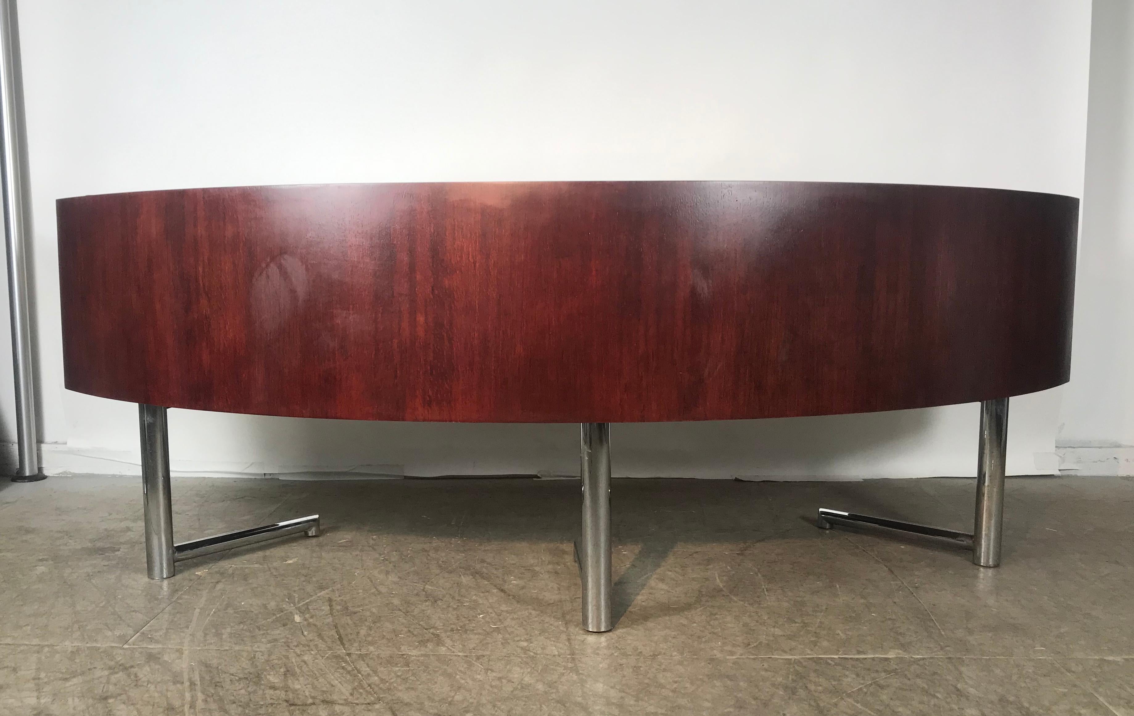 Rare Curved Desk on Chrome-Plated Base, Designed by Leif Jacobsen 1