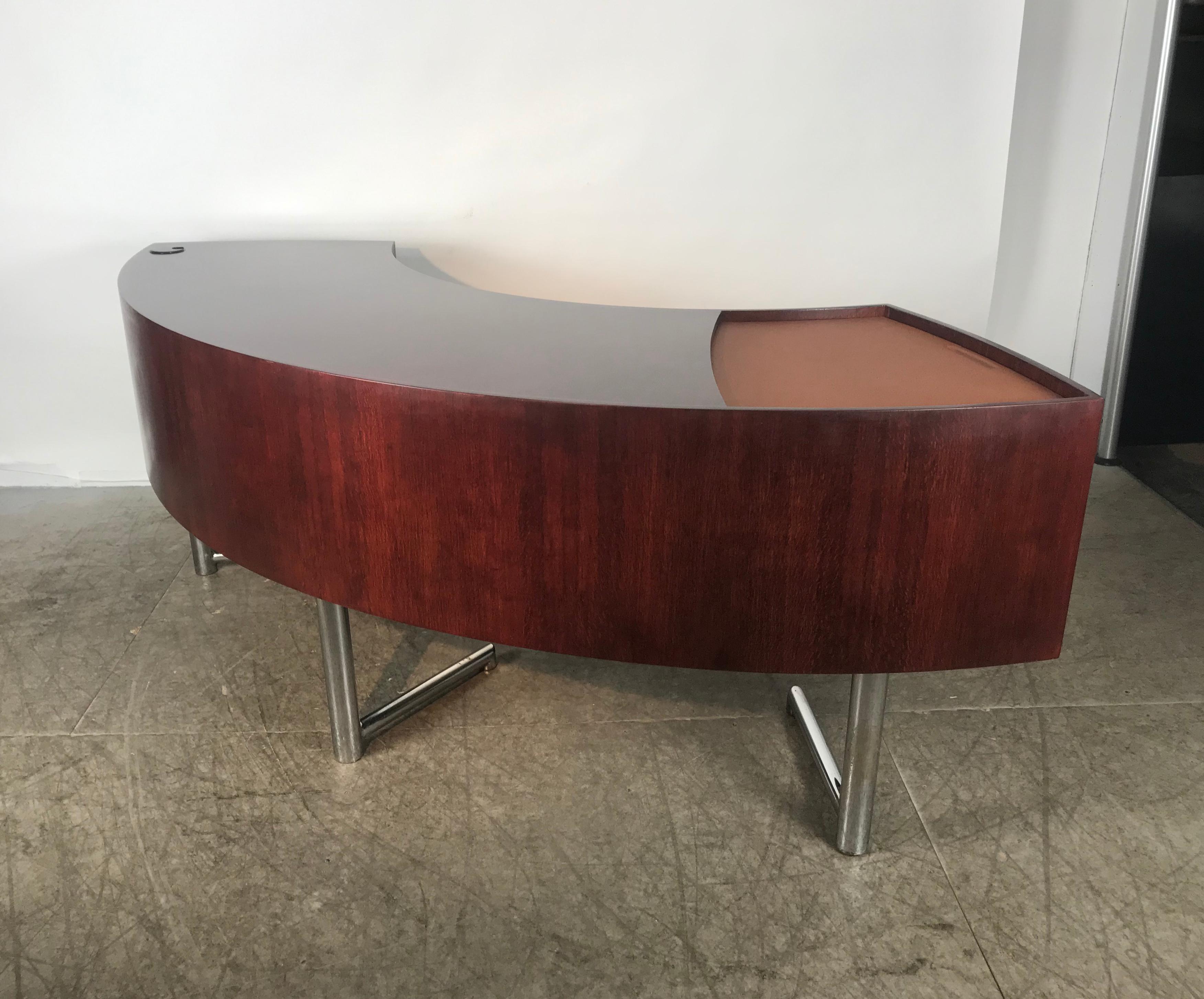 Rare Curved Desk on Chrome-Plated Base, Designed by Leif Jacobsen In Good Condition In Buffalo, NY