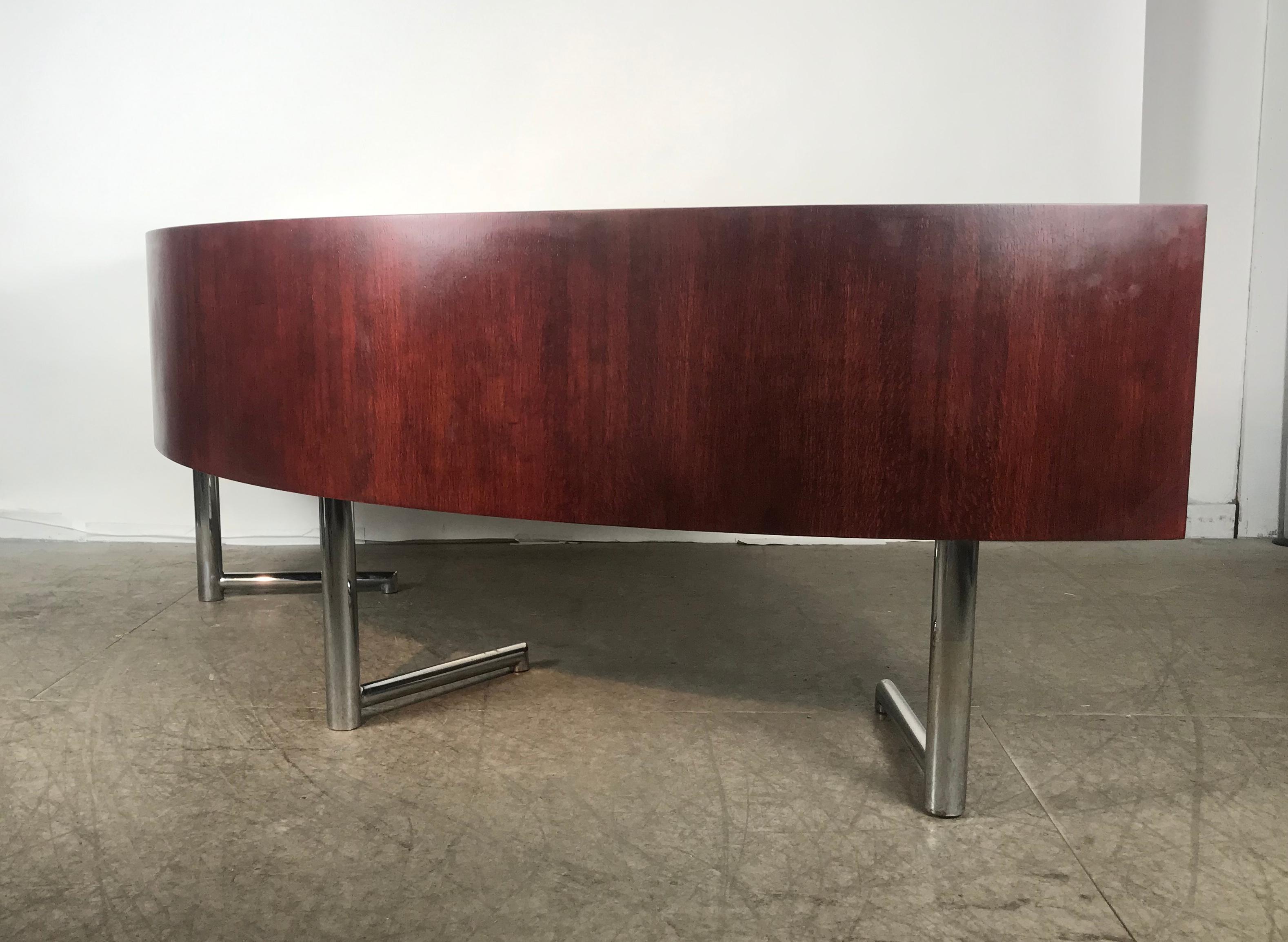 20th Century Rare Curved Desk on Chrome-Plated Base, Designed by Leif Jacobsen