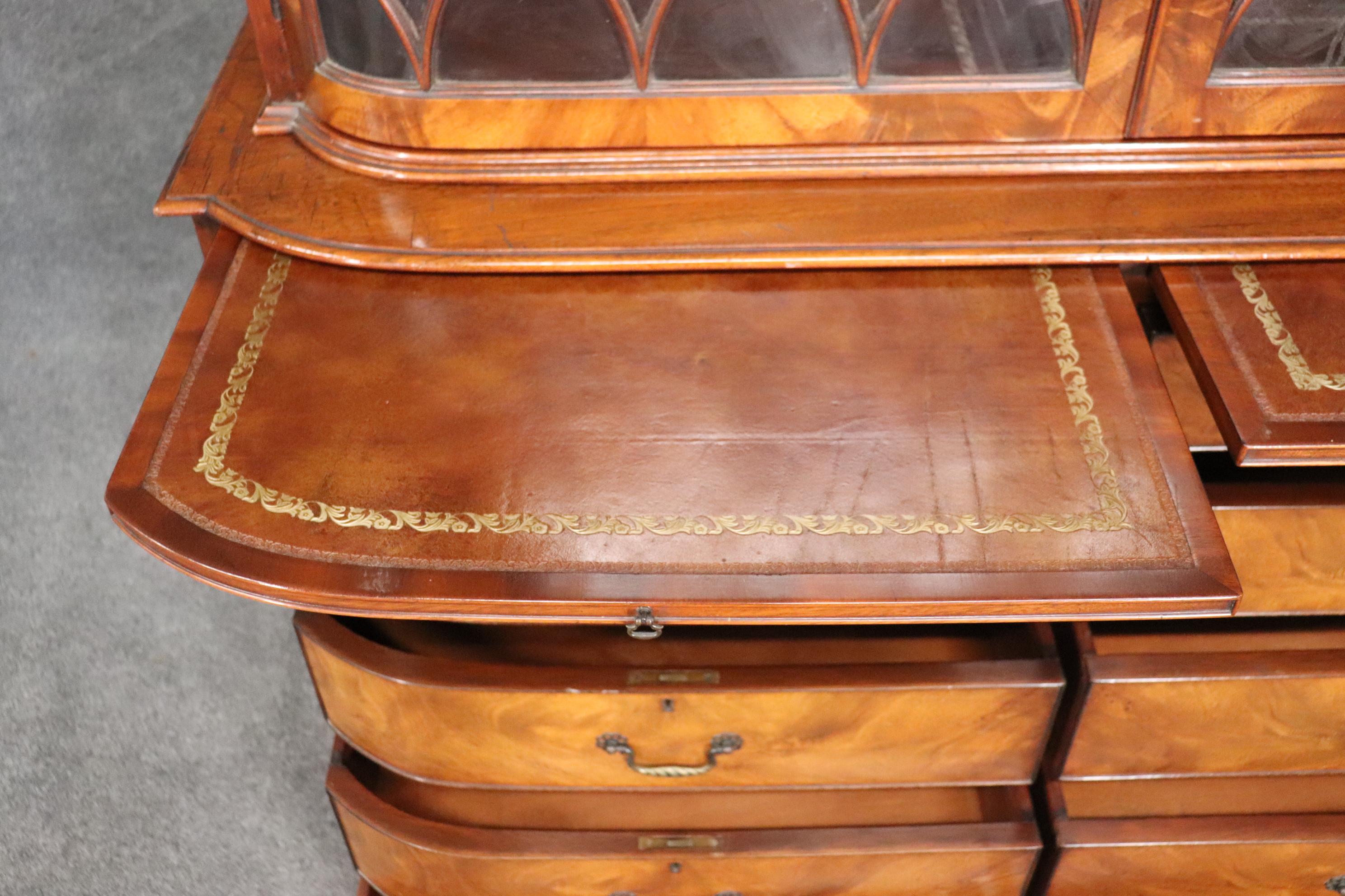 Mid-20th Century Rare Curved Hand-Blown Glass Figured Walnut Beacon Hill China Cabinet Bookcase