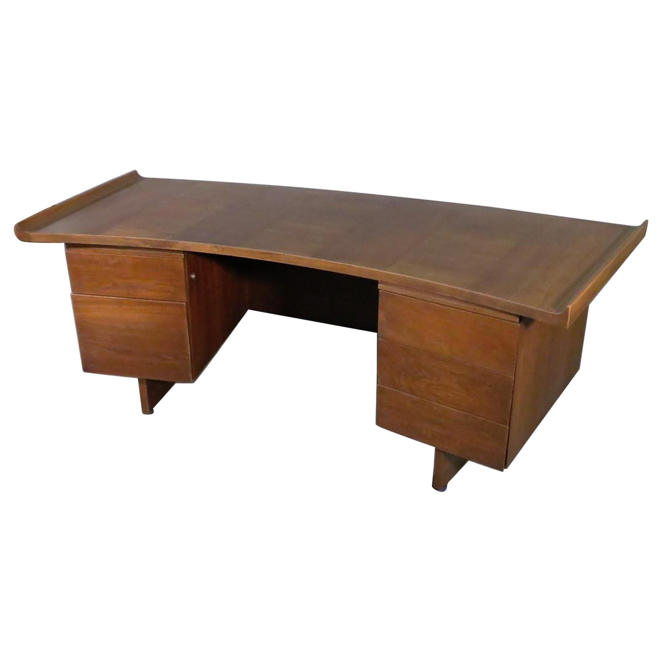 MidCentury Italian Teak Veneer Curved Desk, 1960s at 1stDibs