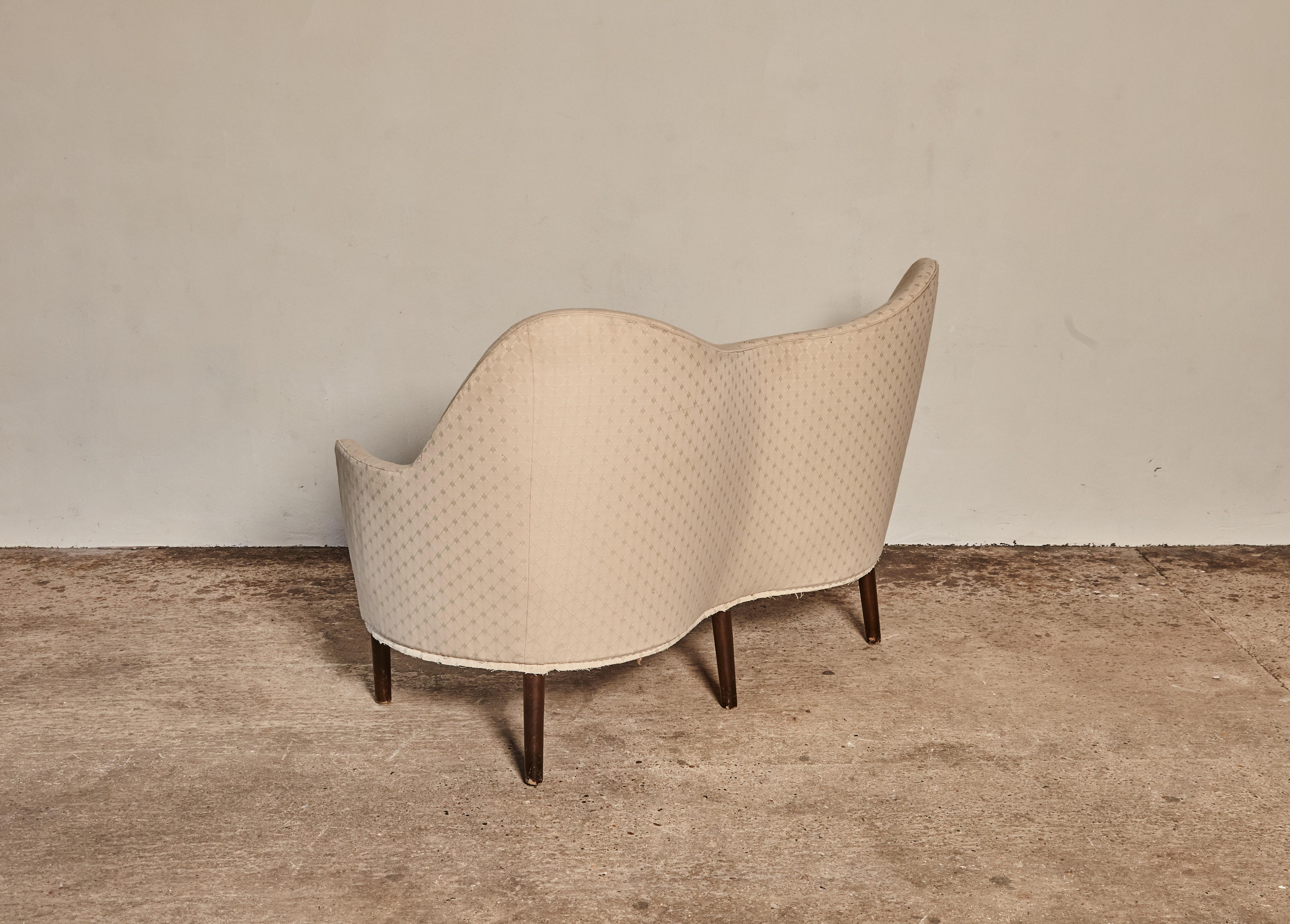 Mid-Century Modern Rare Curved Sofa / Loveseat, 1950s, Denmark 'Re-Upholstery Offered'