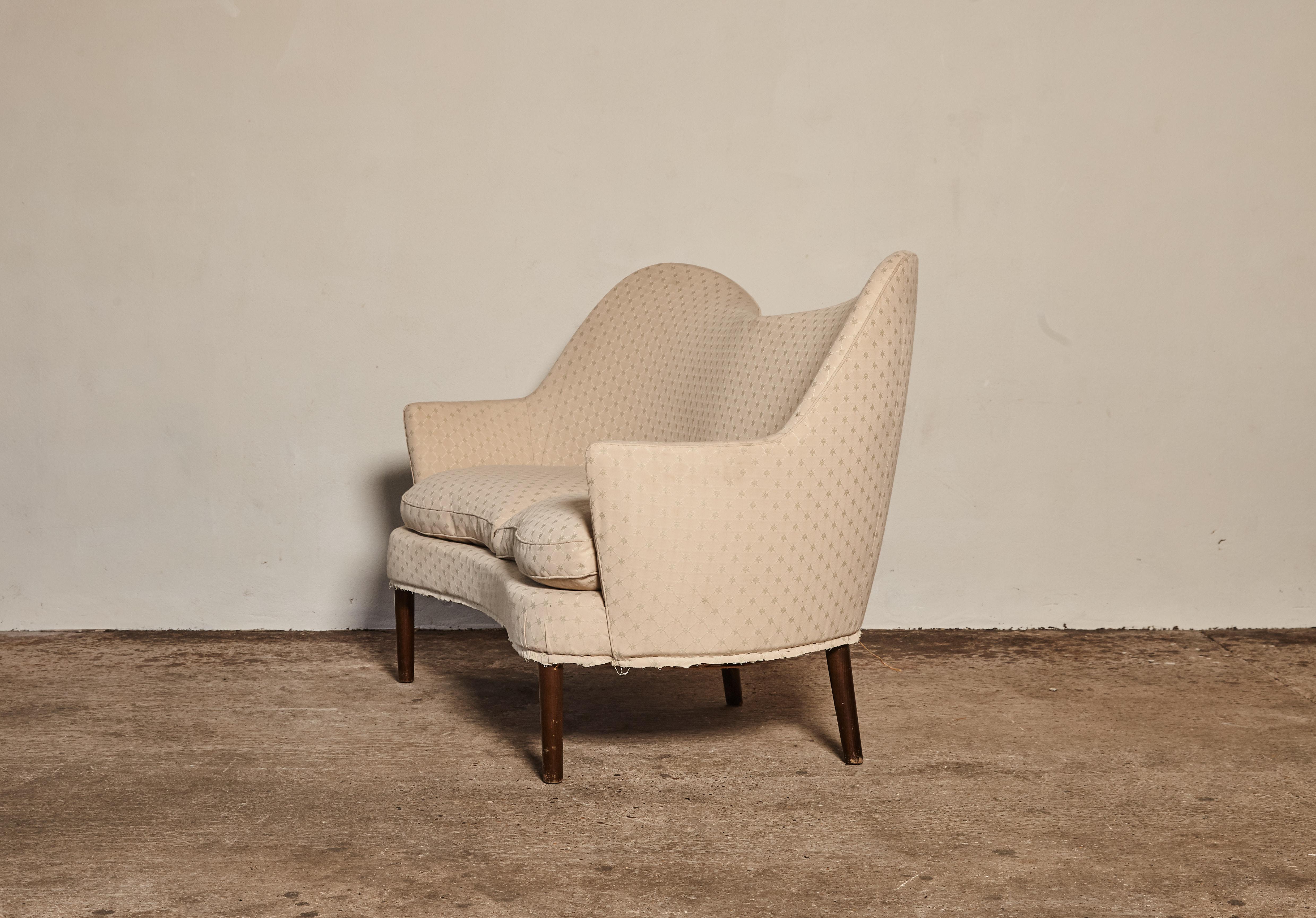 Danish Rare Curved Sofa / Loveseat, 1950s, Denmark 'Re-Upholstery Offered'